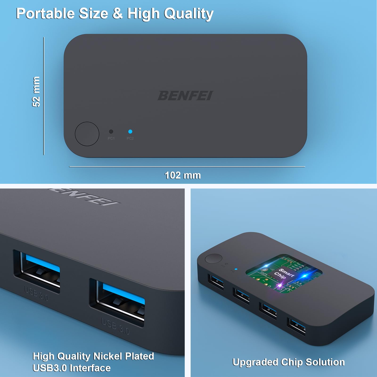 USB 3.0 Switch Selector - 2 Computers Share 4 USB Ports for PC, Mouse, Keyboard, Printer & Scanner | Plug & Play KVM Switch Compatible with Windows, Mac & Linux | Perfect for Home Office & Multi-Device Workstations