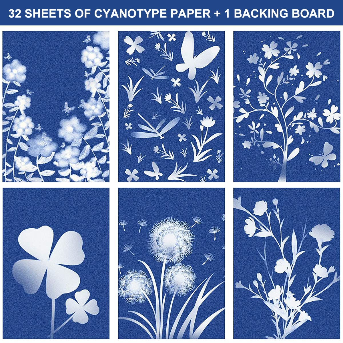 32 Pcs Sun Print Paper Kit - A5 5.8 x 8.3 Inch Solar Sensitive Paper for Nature Printing, Sun Art & DIY Crafts | Perfect for Kids & Adults Creative Projects, Outdoor Activities, Science Experiments & Botanical Art