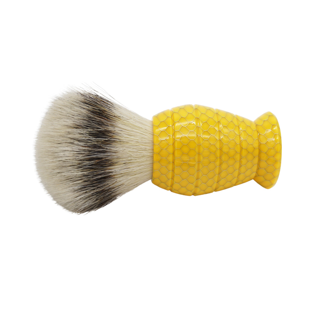 25mm Mühle STF XLarge Dense++ Synthetic Shaving Brush with 37% Plant Fiber & AP Shave Co. Honey Hive Yellow Handle - Perfect for Wet Shaving and Beard Care Routine