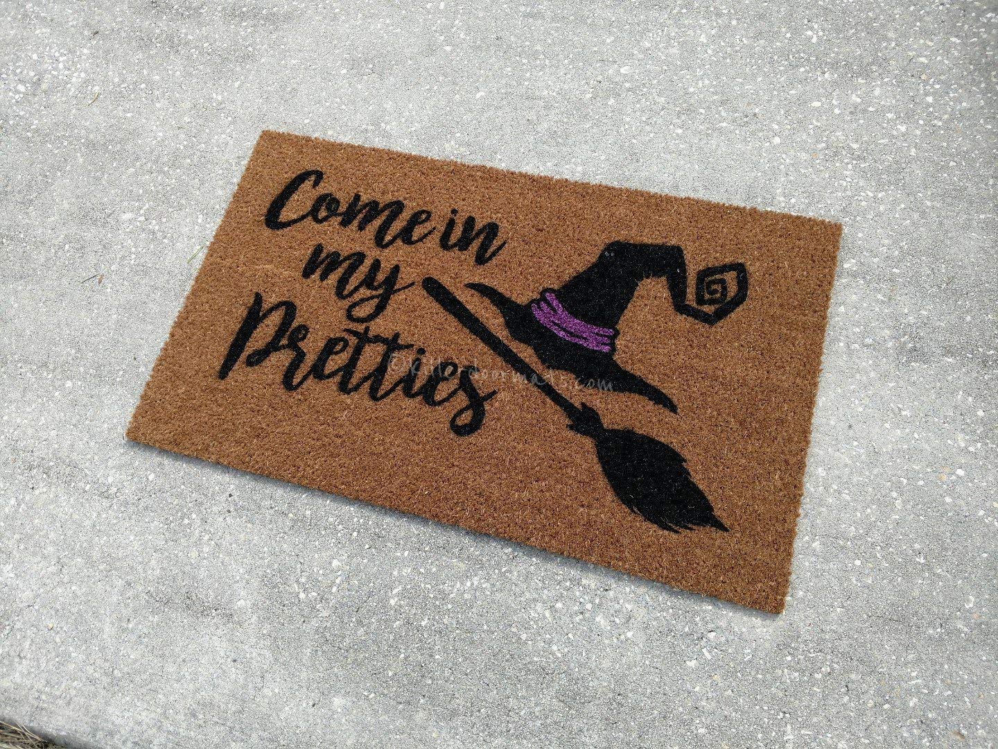 Hand-Painted Custom Halloween Welcome Doormat - Witch Design for Front Door Decor | Perfect for Spooky Season, Trick-or-Treaters & Haunted House Entryway