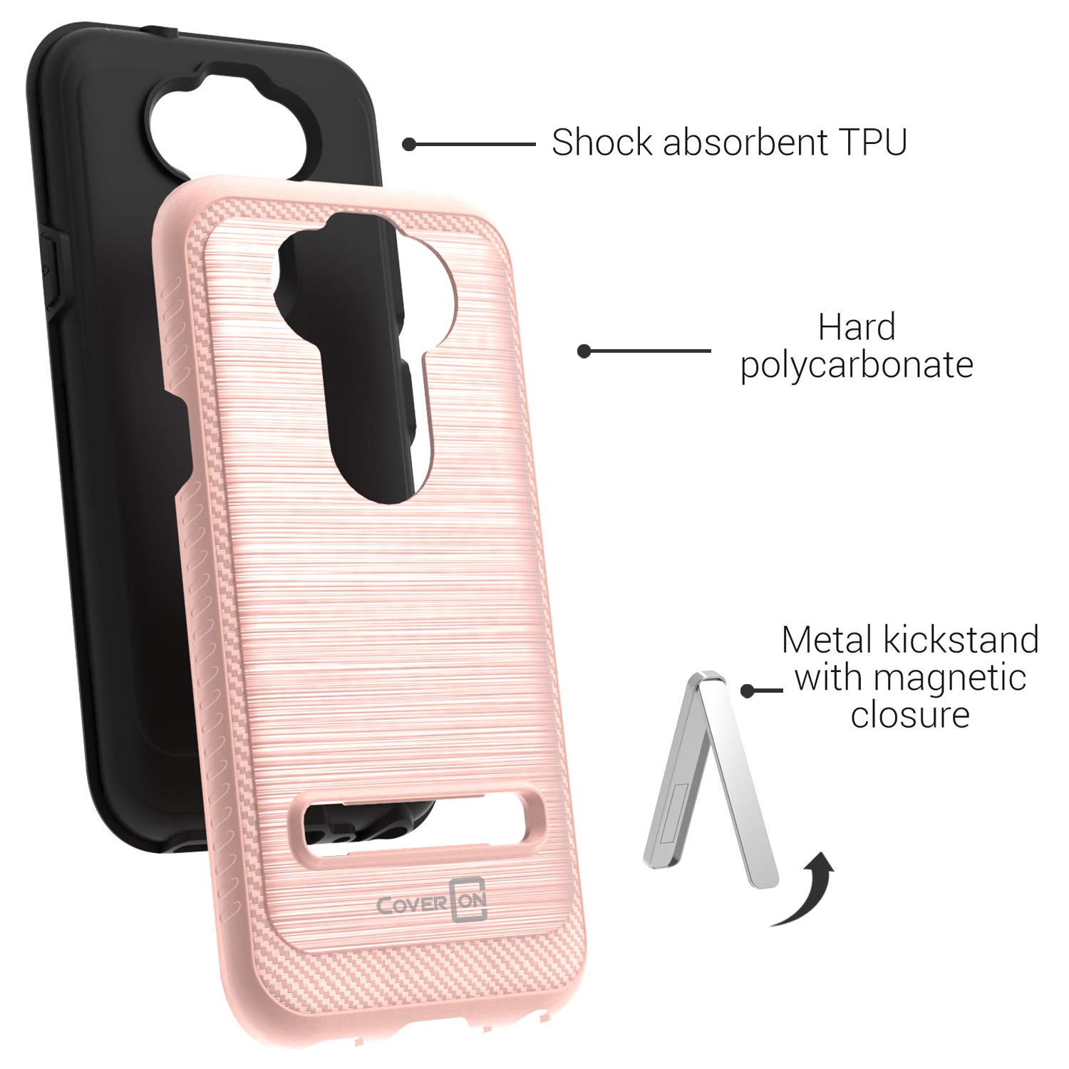 Premium Metal Kickstand Case for LG Aristo 5/5+/Phoenix 5/Fortune 3 - Magnetic Hybrid Protective Cover (Rose Gold) | Perfect for Hands-Free Viewing, Video Calls & Gaming