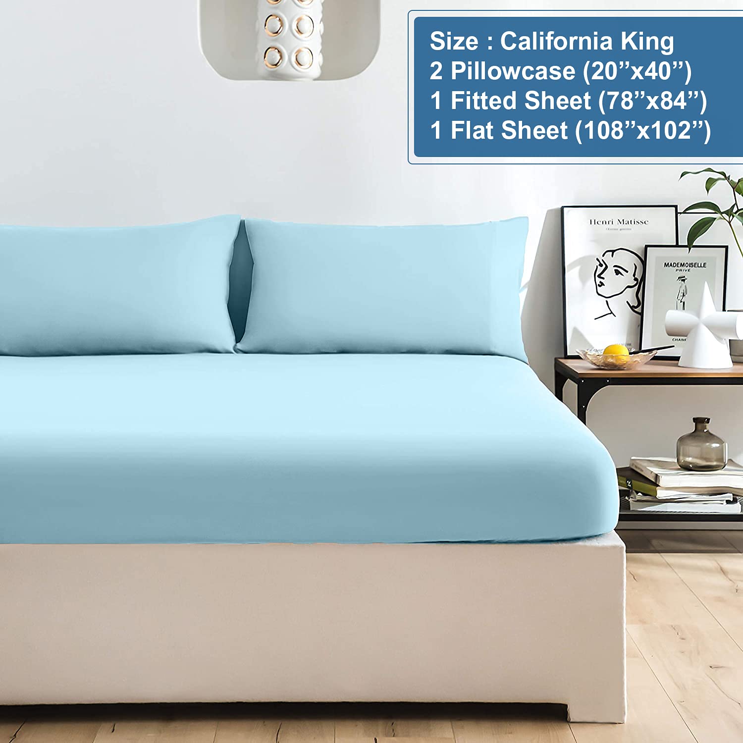 **DAN RIVER California King Jersey Sheet Set - 100% Cotton Luxury Bed Sheets | Ultra Soft & Breathable T-Shirt Material | All Season Comfort | Deep Pocket Fitted Sheet (4Pc, Cal King, Light Blue) - Perfect for Cozy Nights & Guest Bedrooms**