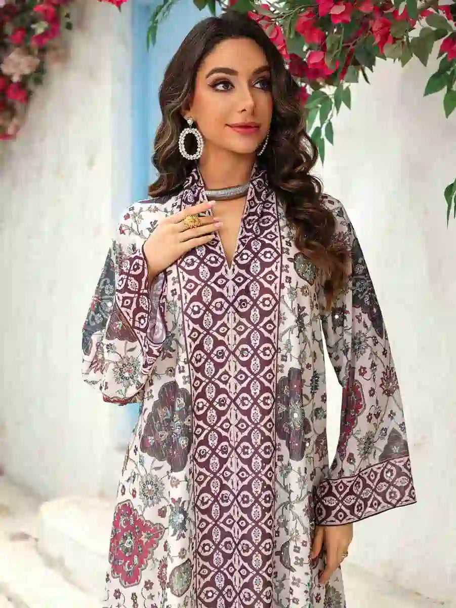 Elegant Chiffon Printed Eid Dress Caftan Kaftan for Women - Flowy Long Sleeve Maxi Dress with V-Neck - Perfect for Eid Celebrations, Weddings & Special Occasions