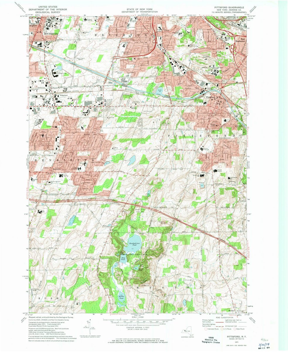 1971 Pittsford NY Vintage USGS Topographic Map - 44x55 Inch Large Wall Art Decor for Home, Office & Classroom - Historical Landscape Poster for Map Lovers & Geography Enthusiasts