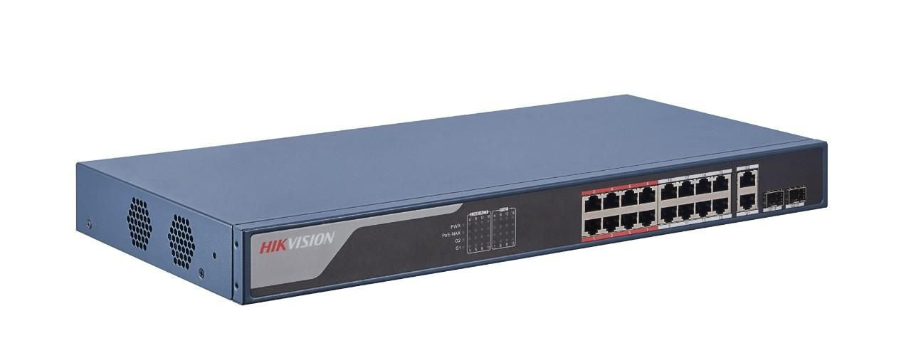 DS-3E1318P-EI 16-Port Smart Managed PoE Switch | 100Mbps, 230W Power Budget | 2x Gigabit RJ45/SFP Uplinks | Ideal for Small Business Networks & IP Camera Systems