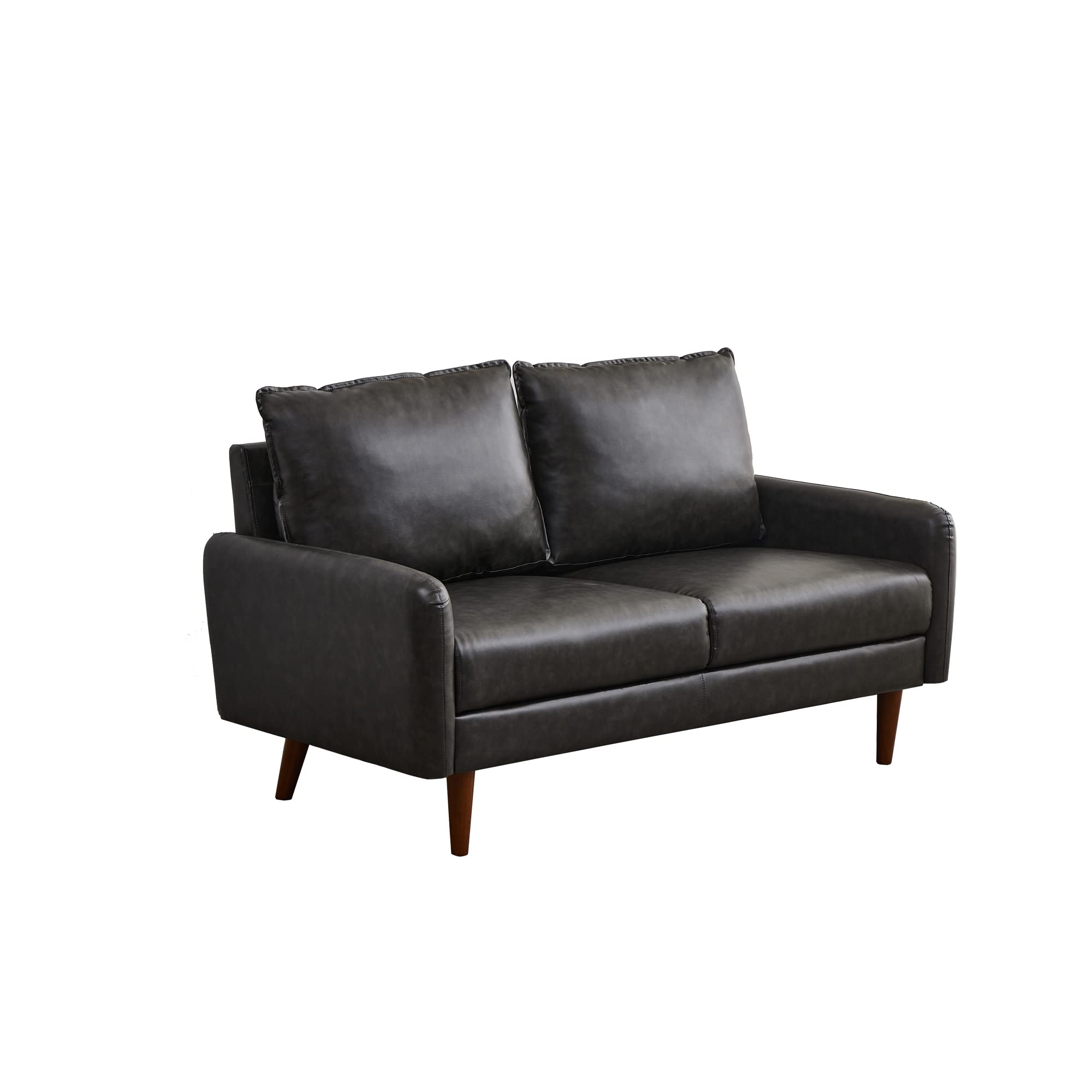 Modern Leather Loveseat Sofa with Wooden Legs - Dark Grey Comfortable Couch for Living Room, Office & Small Spaces - Perfect for Apartments, Reading Nooks & Cozy Home Decor