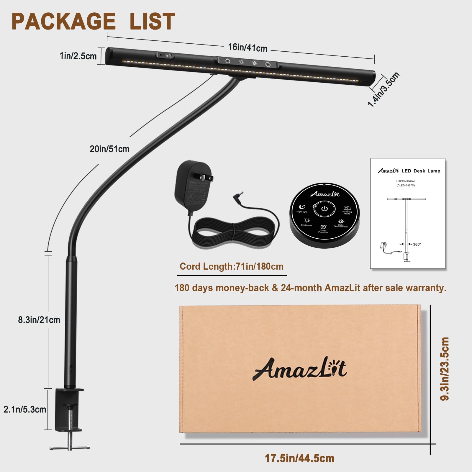 Adjustable LED Desk Lamp with Clamp & Remote - 12W Home Office Lighting with Gesture Control, Color Temperature & Brightness Settings - Perfect for Computer Work, Study, Reading & Nightstand Use