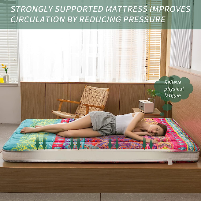 MAXYOYO Bohemian Retro Japanese Floor Mattress - Portable Roll Up Camping Mattress for Indoor/Outdoor Use - Perfect for Guest Beds, Yoga, Travel & Picnics
