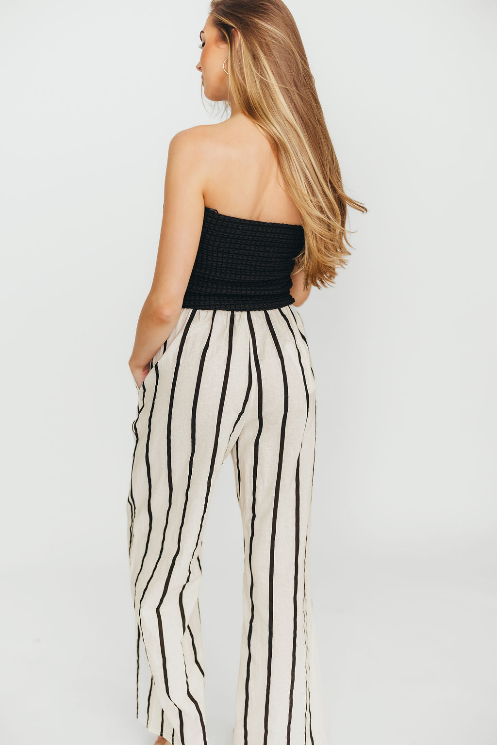 Kelsea Woven Pants for Women - Soft High Waisted Wide Leg Trousers in Cream & Black | Casual Office Wear, Weekend Outfits & Travel Essentials
