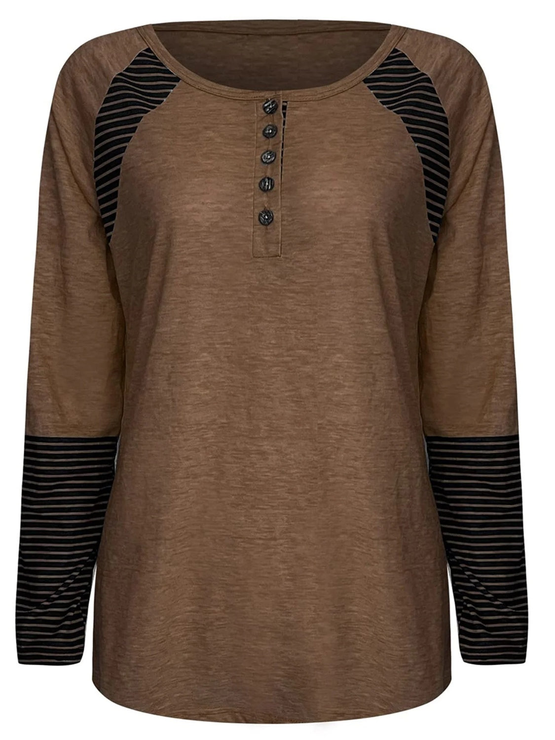 Men's Full Size Striped Quarter Button Long Sleeve T-Shirt - Casual Comfort Wear for Everyday Outfits & Layering
