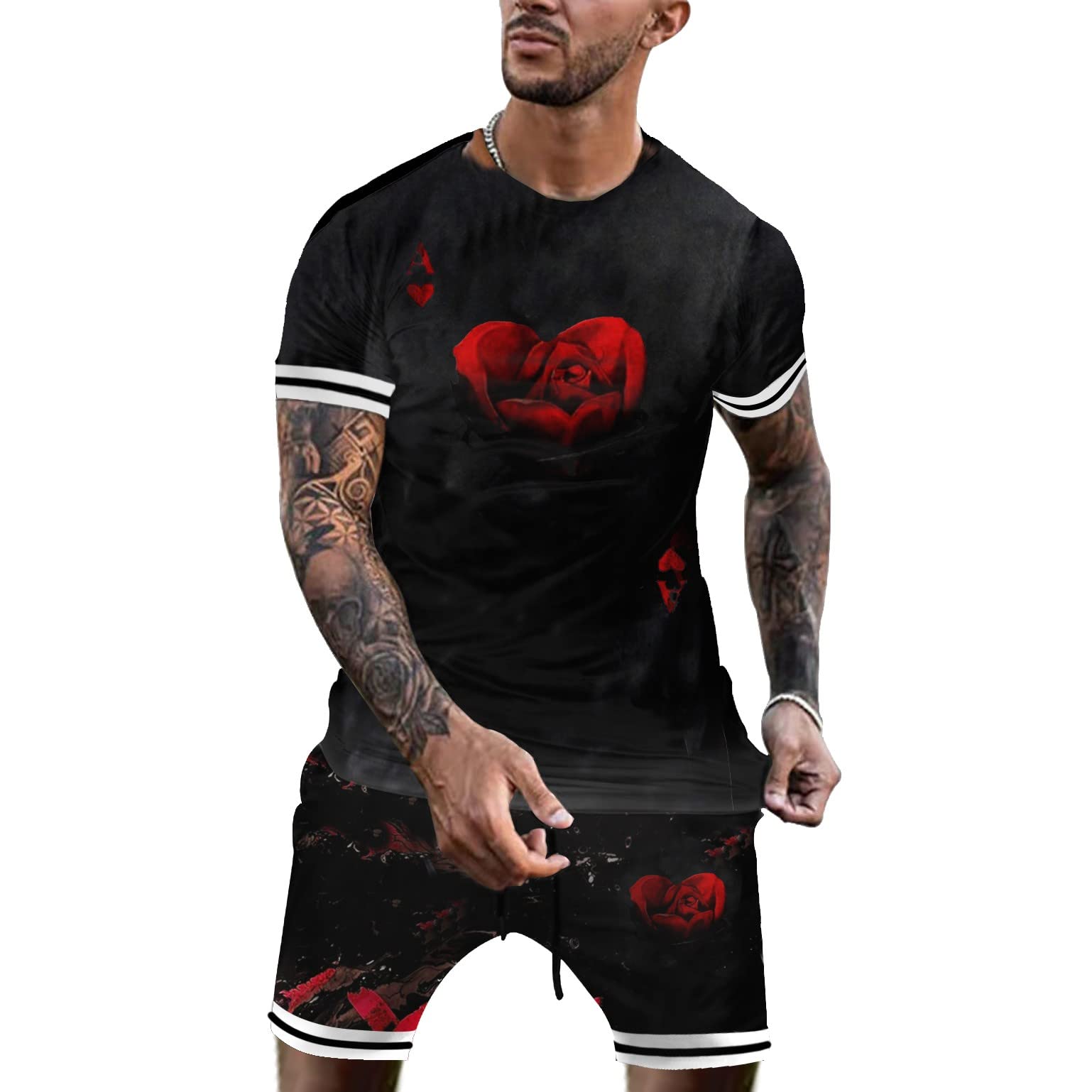 Men's 2-Piece Short Sets - Breathable Short Sleeve T-Shirt & Comfortable Athletic Shorts Outfit | Perfect for Summer, Gym, Beach & Casual Wear