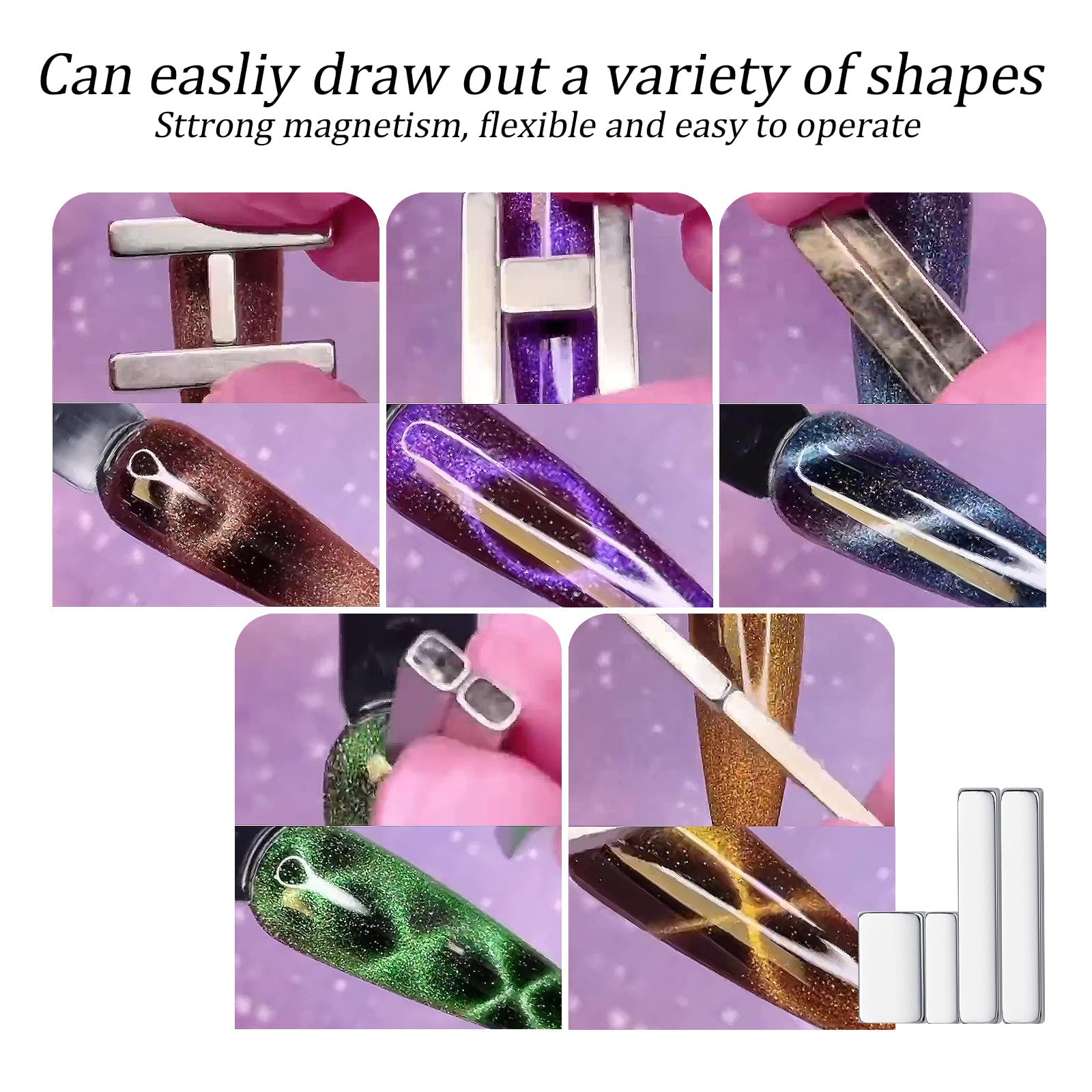4 Pieces Mini Magnetic Stick for Cat Eye Nail Polish - Nail Art Magnet Tool for 3D Magnetic Gel Polish - DIY Home Salon Manicure Kit (Perfect for Nail Art Enthusiasts & Professional Salons)