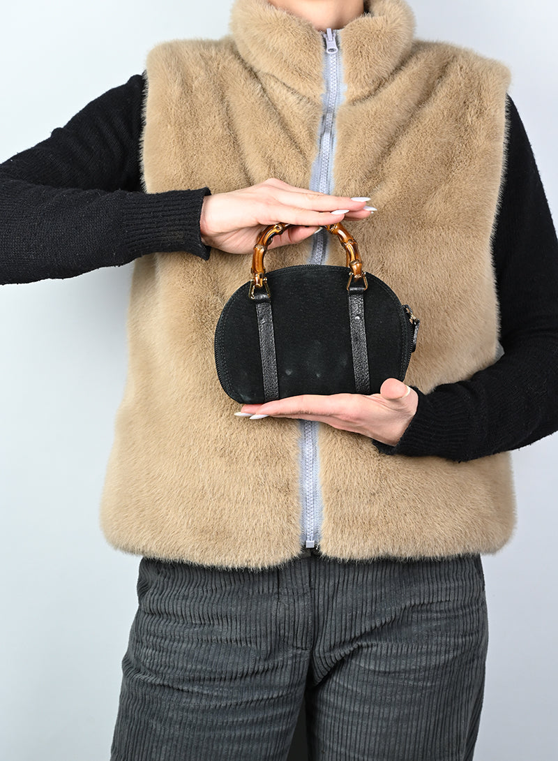 Gucci Black Suede Bamboo Bag - Luxury Handbag for Women, Perfect for Parties, Work & Everyday Use