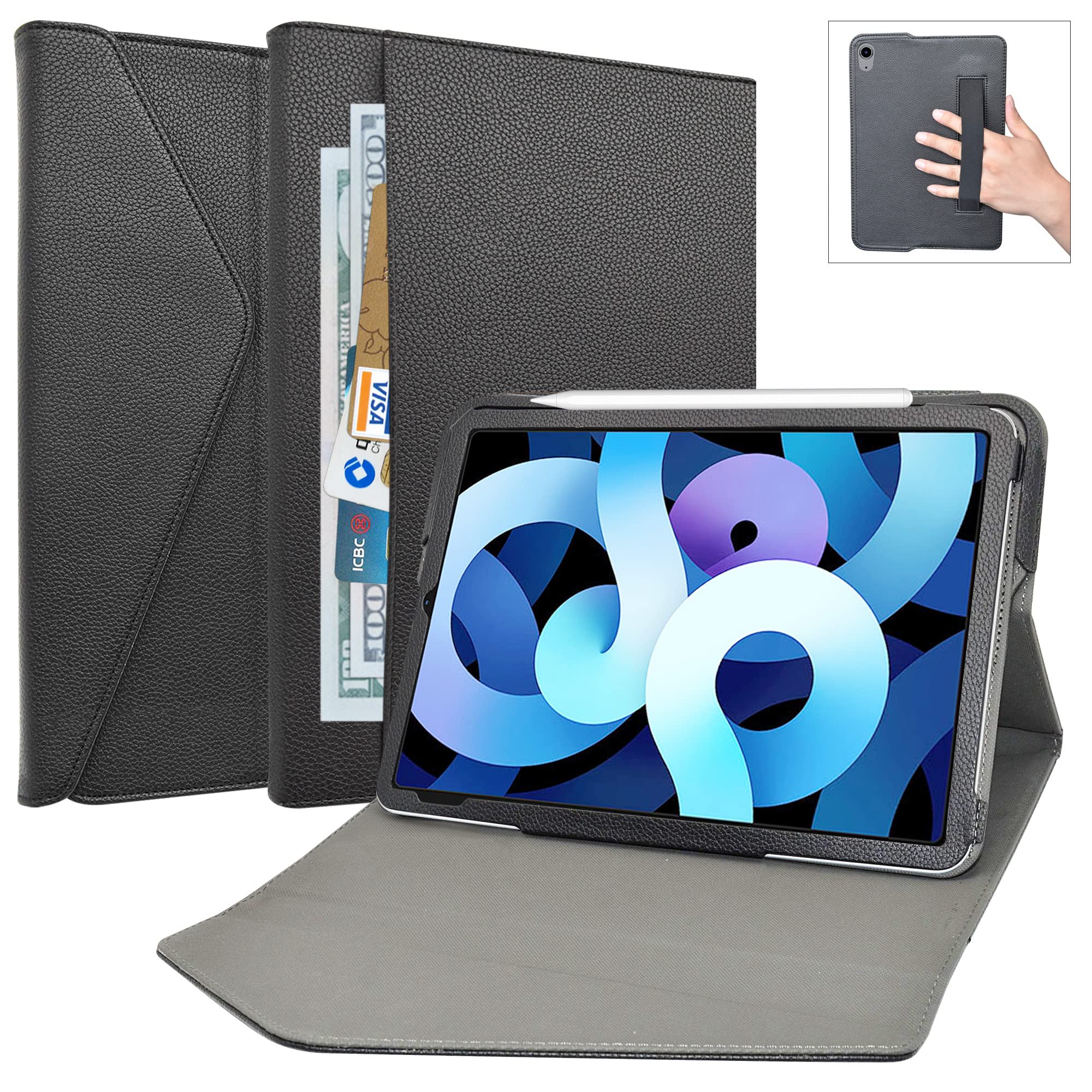 Premium Detachable Folio Case for iPad Air 10.9 Inch (4th/5th Gen 2020/2022) - Multi-Angle Stand, Auto Sleep/Wake, Storage Pocket - Perfect for Work, Study & Travel - Black