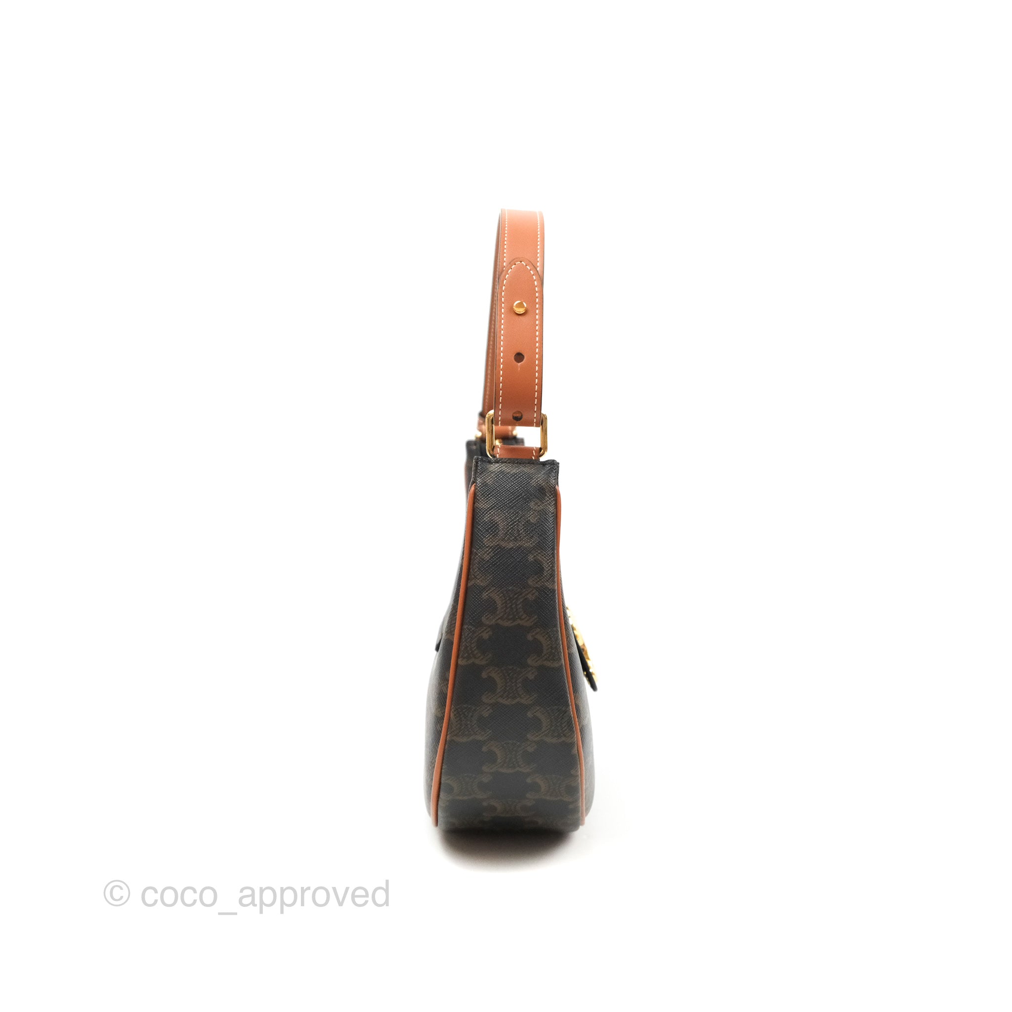 Celine Medium Ava Triomphe Bag in Triomphe Canvas & Tan Calfskin Leather - Luxury Shoulder Bag for Women, Perfect for Work, Travel & Everyday Use