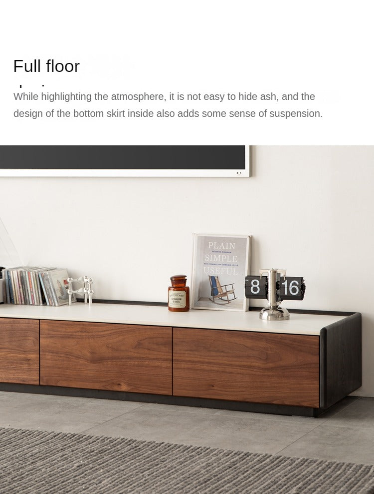 Premium Black Walnut Solid Wood TV Stand with Rock Slab Design - Modern Entertainment Center for Living Room, Home Theater & Media Storage