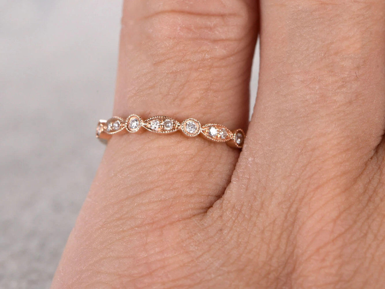 Moissanite Wedding Band for Women - 14K/18K Rose Gold Half Eternity Ring with Marquise Cut Stones | Elegant Bridal Jewelry, Anniversary Gift, Engagement Ring Alternative