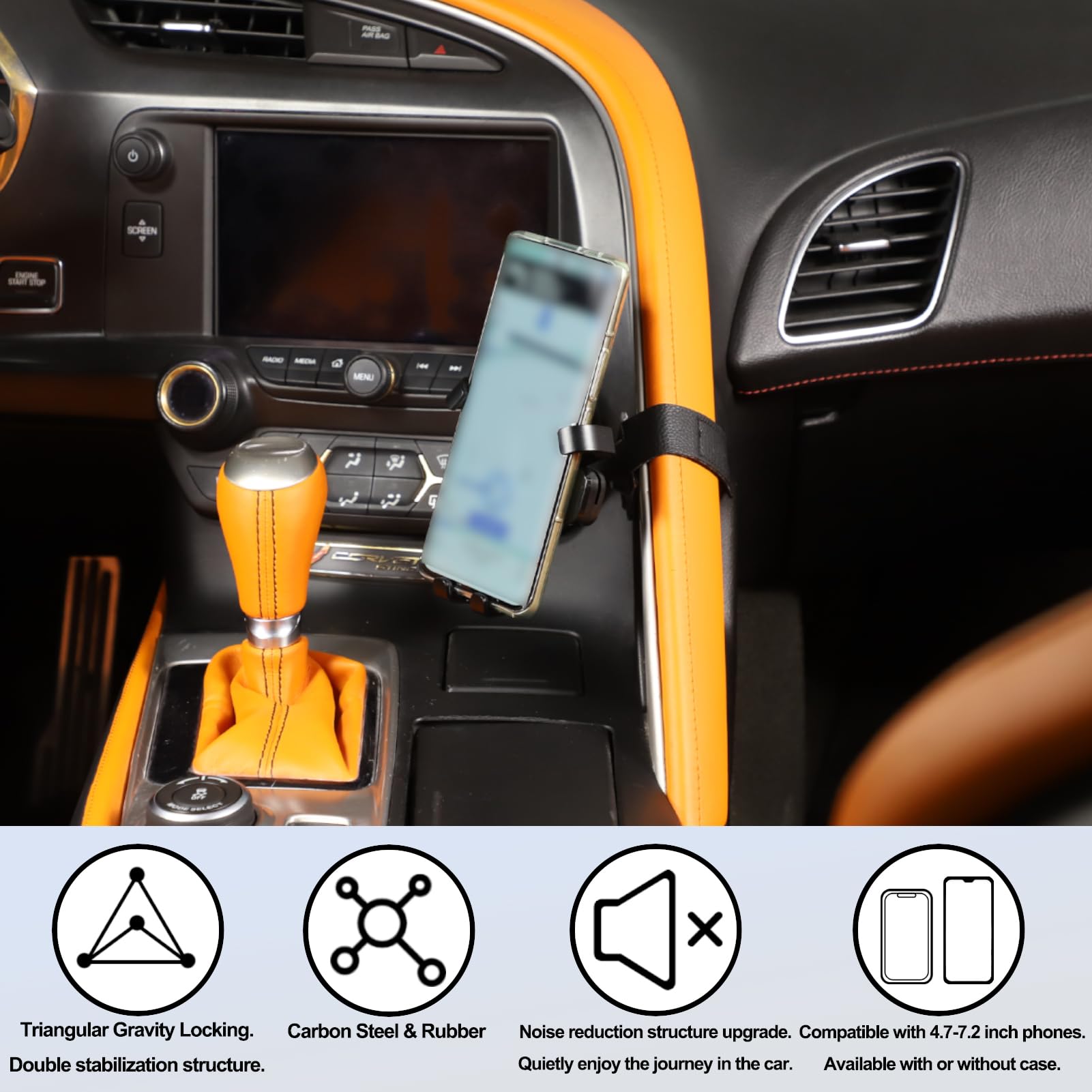 Chevrolet Corvette C7 2014-2019 Phone Holder - Center Control Handle Mount, Anti-Drop Hands-Free Car Phone Stand, Dash Clip & Navigation Bracket Accessories - Perfect for Driving, GPS Navigation & Safe Hands-Free Calling