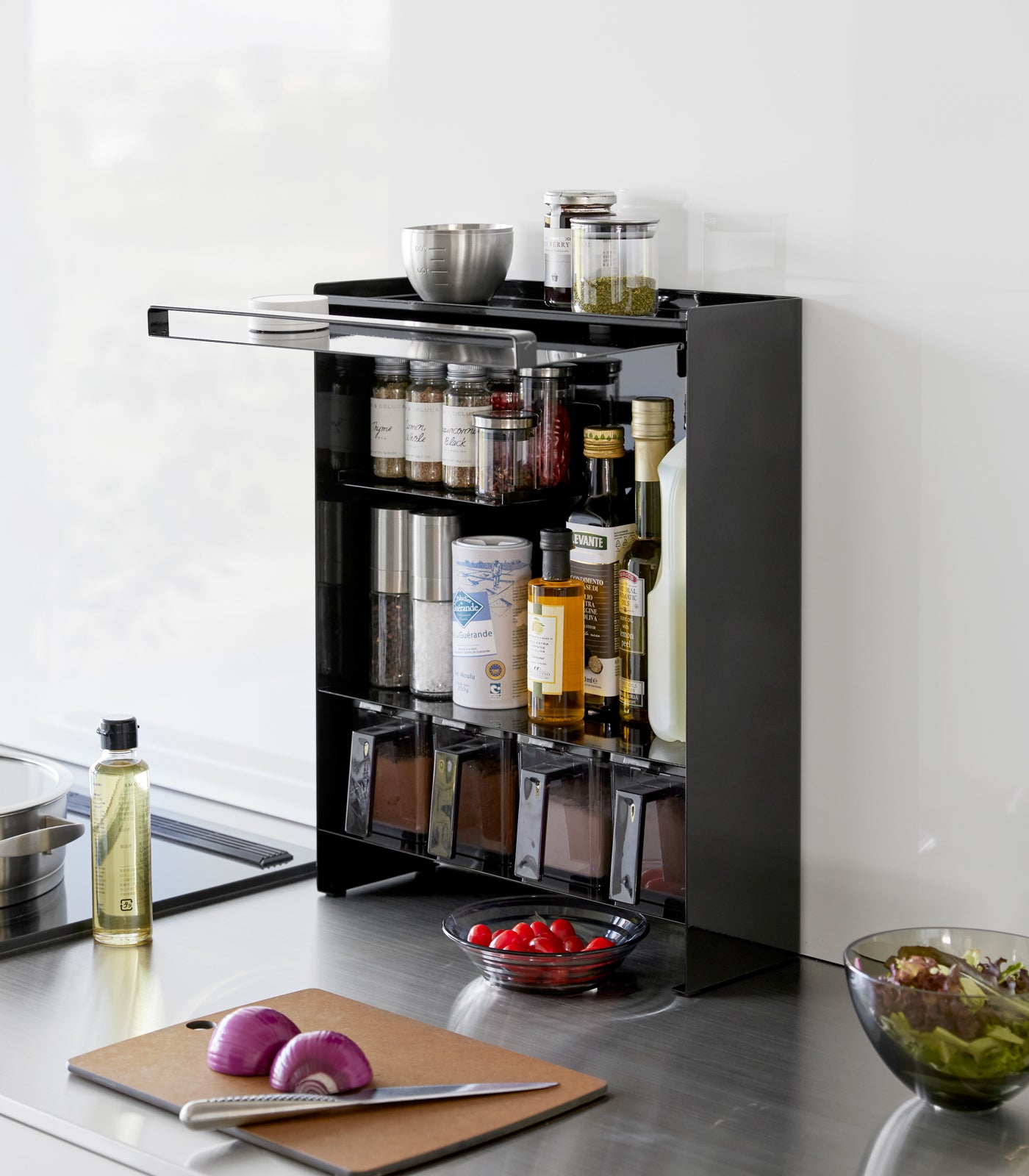 Hidden Spice Rack Organizer - Stainless Steel Spice Storage for Kitchen Cabinet & Countertop - Perfect for Small Spaces & Home Organization