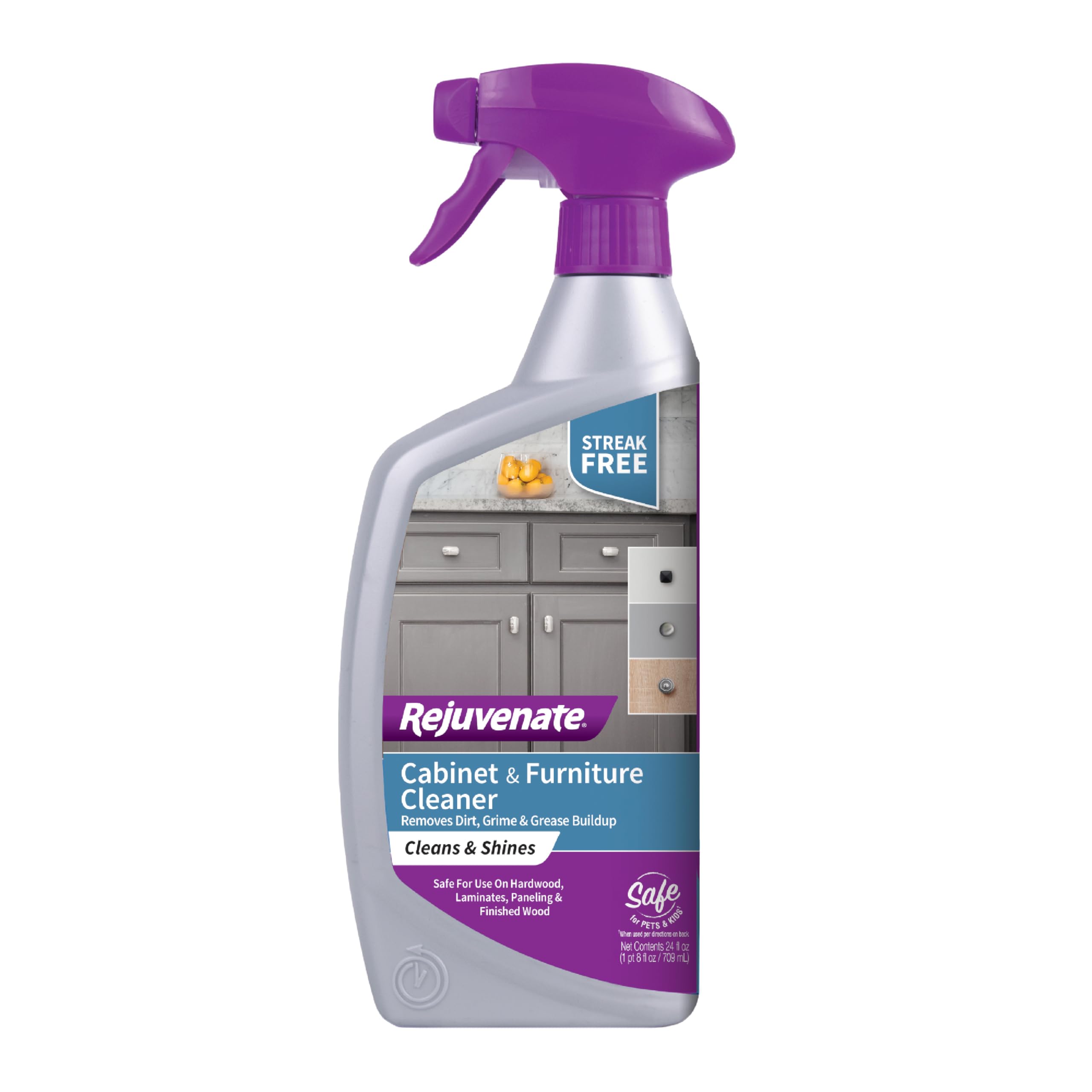 Rejuvenate Cabinet & Furniture Cleaner – 24 oz | Removes Dirt, Grime & Grease | Restores Shine | Safe for Wood, Laminate & More | Perfect for Kitchen Cabinets, Tables & Home Furniture