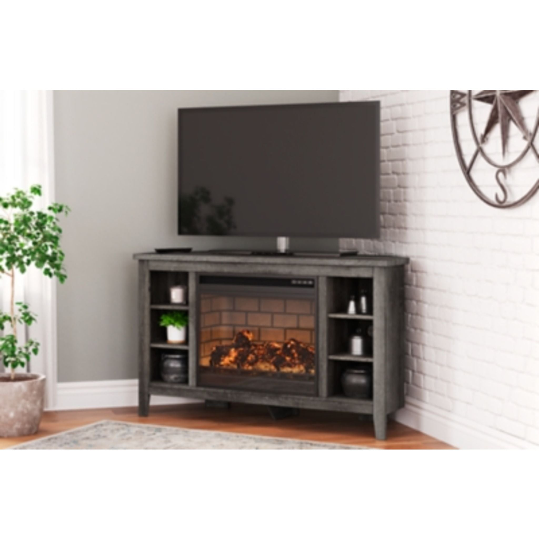 Arlenbry Modern TV Stand with Electric Fireplace - Gray Entertainment Center for Living Room, Bedroom & Home Theater