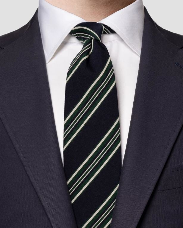 Eton Regimental Stripe Silk Tie for Men - Navy Blue Classic Necktie for Business, Wedding & Formal Occasions