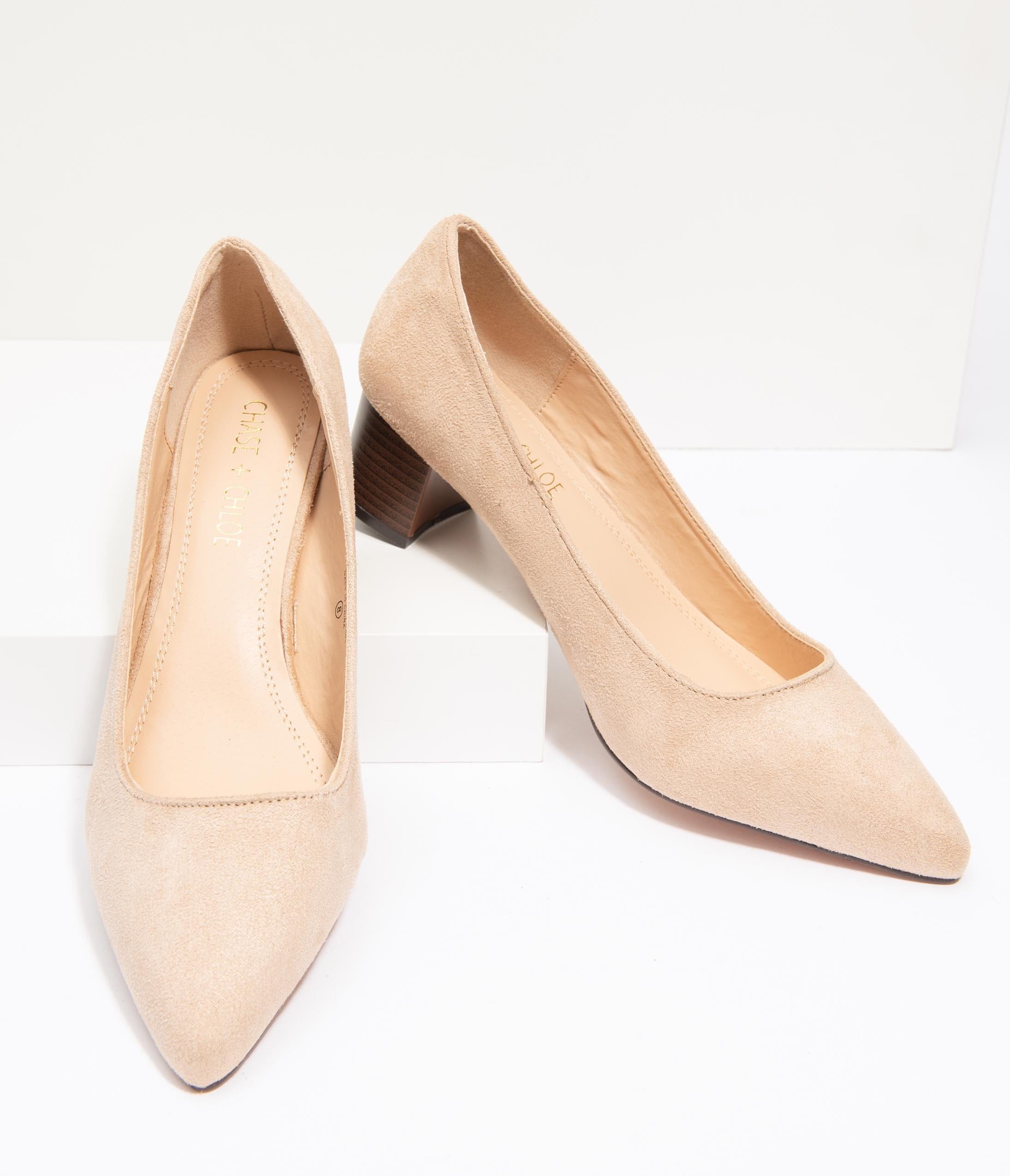 Elegant Beige Suede Pointed Toe High Heels for Women - Comfortable Stacked Heel Dress Shoes for Office, Party & Special Occasions
