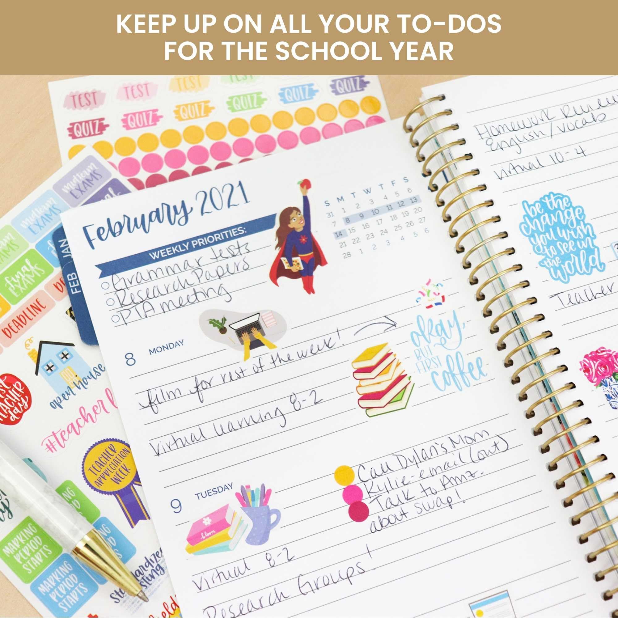 Bloom Daily Planners Teacher Sticker Pack - 586 School Themed Planning Stickers for Educators, Homeschool & Classroom Organization (8 Sheets) - Perfect for Lesson Plans, Grade Books & Teacher Planners