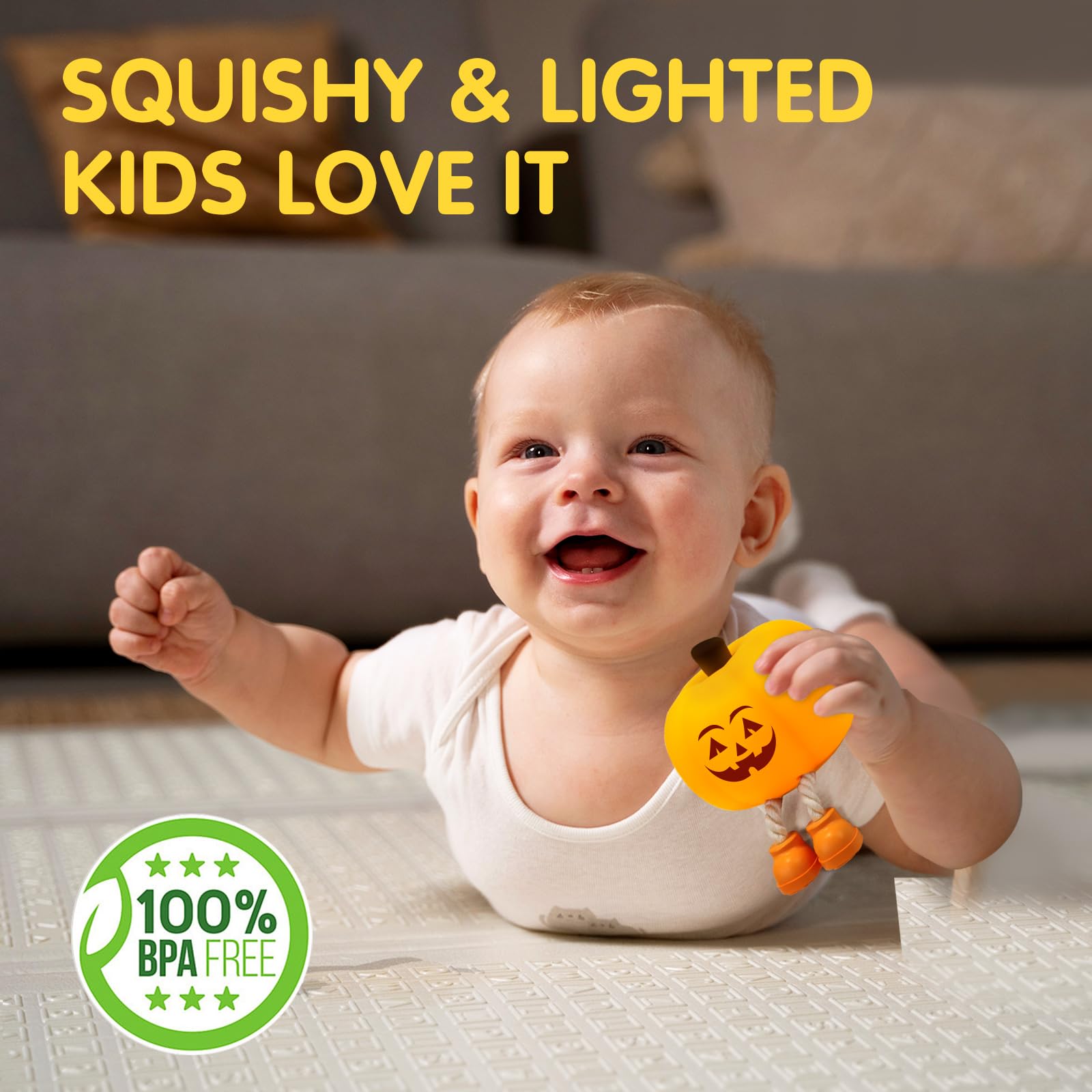 Cute Rechargeable Dimmable Silicone Pumpkin Night Light - Halloween Jack O'Lantern Decor for Kids, Baby Nursery & Toddler Rooms - Squishy Cordless Bedside Lamp for Halloween Gifts & Cozy Nighttime Ambiance