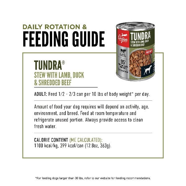 Orijen Tundra Grain-Free Canned Dog Food - High Protein, Natural Ingredients for Adult Dogs - Perfect for Outdoor Adventures & Active Lifestyles