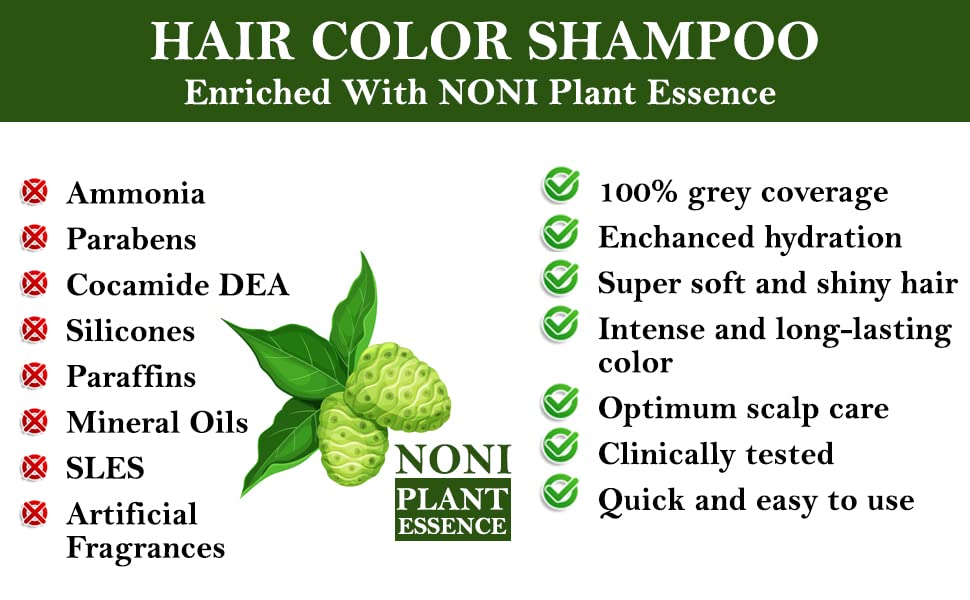 Premium Noni Black Hair Color Shampoo 20G (6 Pack) | Ammonia-Free Natural Permanent Hair Dye for Men & Women | Noni Fruit Enriched, 5-Minute Hair Color | Quick Gray Coverage for Home & Salon Use