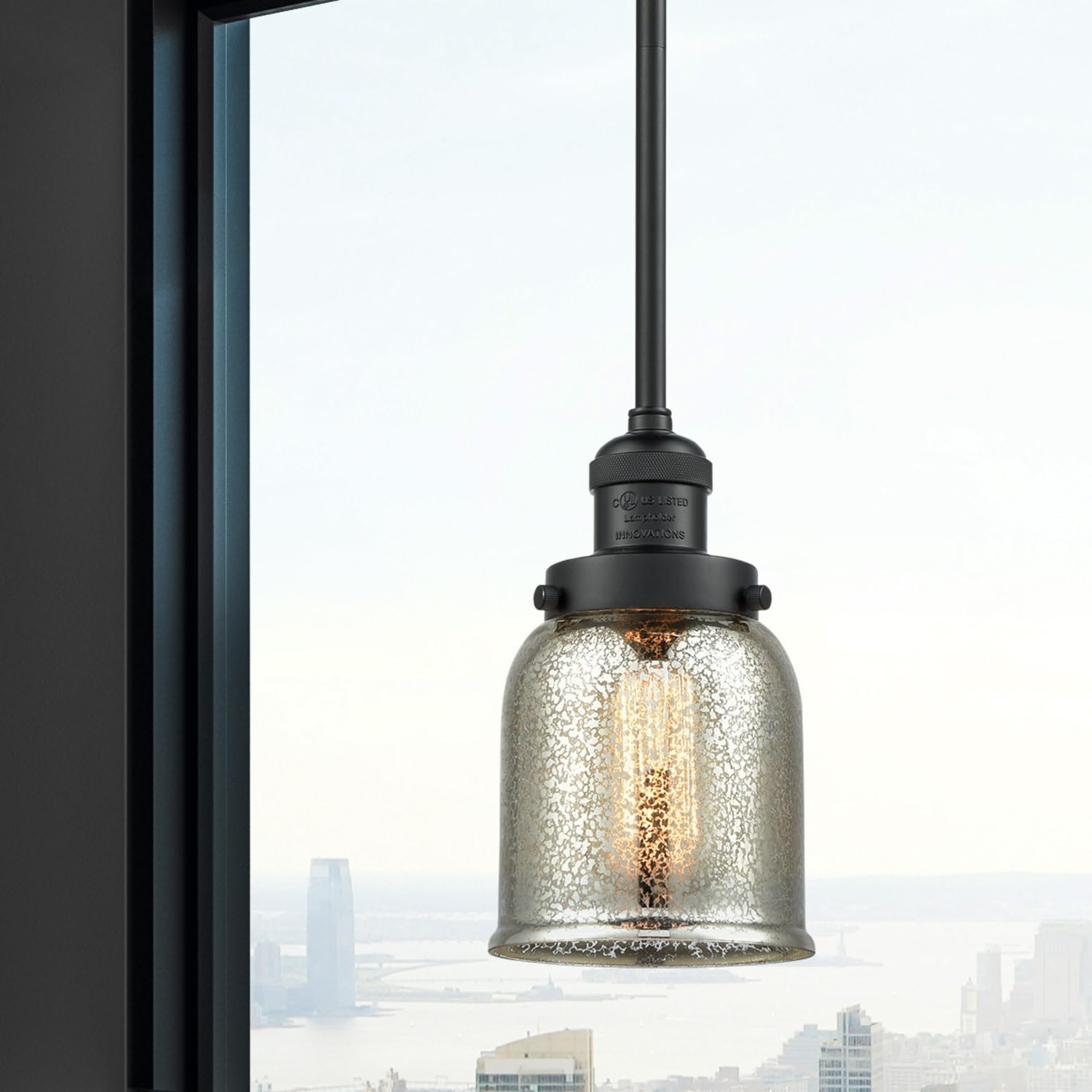 Innovations 201S-BK-G51 Matte Black Mini Pendant Light Fixture - Modern Single Bulb Hanging Light for Kitchen Island, Dining Room & Bedroom