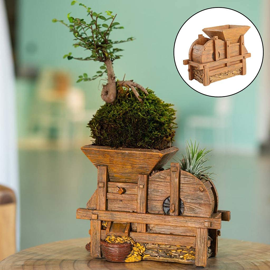 Taotenish Wooden Thresher-Shaped Flower Pot - Handcrafted Plant Container for Succulents, Herbs & Indoor Plants | Perfect for Home Decor, Office Desk & Garden Display