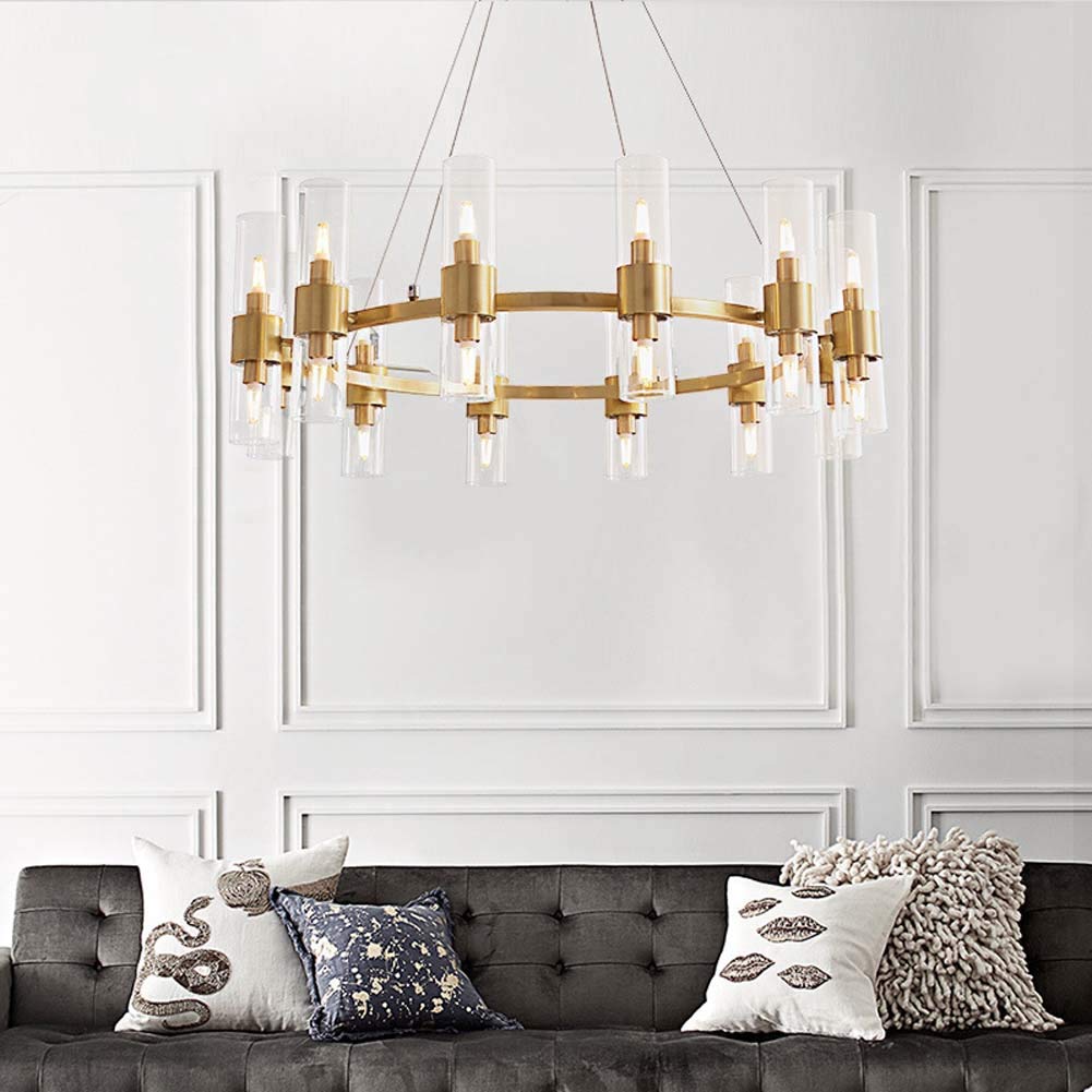 Modern Crystal Glass Chandelier with 32 Adjustable G9 Lights - Full Copper Ceiling Pendant Lighting Fixture for Dining Room, Living Room, Bedroom & Bathroom | Elegant Home Decor & Wedding Venue Lighting