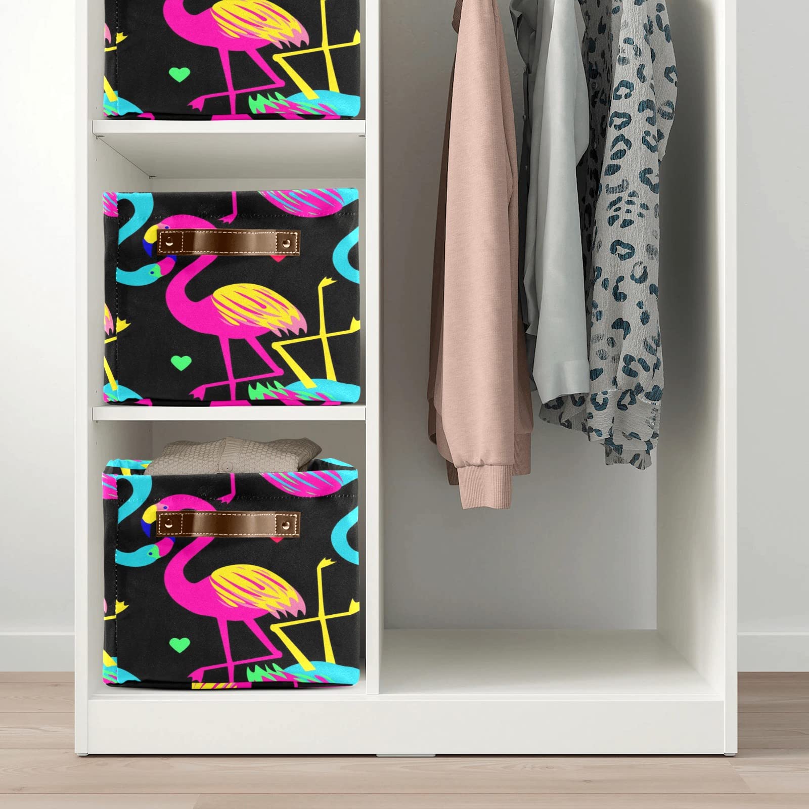 Collapsible Storage Bin with Handle - Tropical Hawaiian Flamingo Design, Foldable Organizer Basket for Clothes, Toys, Pet Supplies & Nursery Items | Perfect for Closet, Bedroom, Kids Room & Home Organization