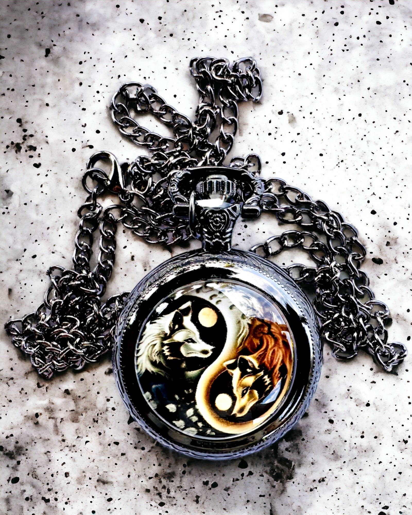 Personalized Engraved Pocket Watch with Mystic Wolves Design - Perfect for Gifts, Collectibles & Vintage Style Accessories