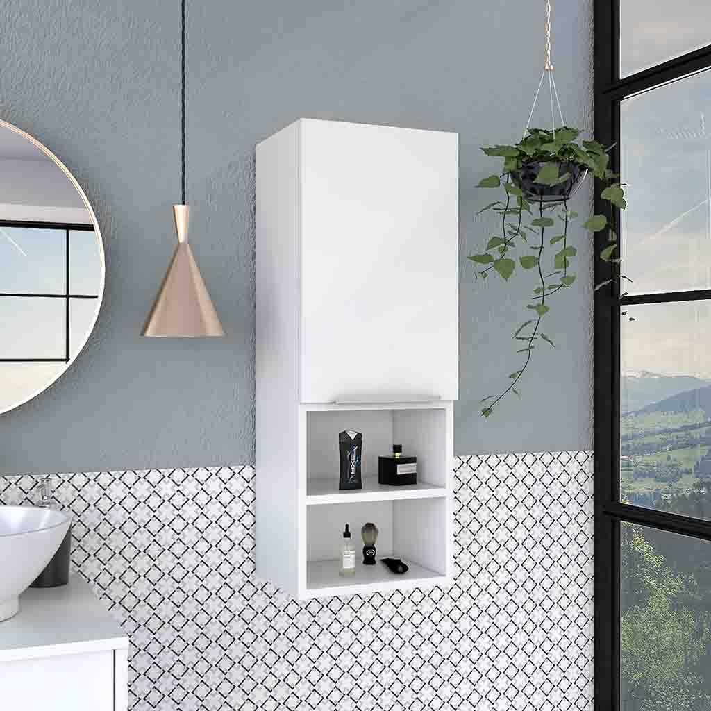 32H White Medicine Cabinet with 2 Interior & 2 External Shelves - Perfect for Bathroom Storage & Organization