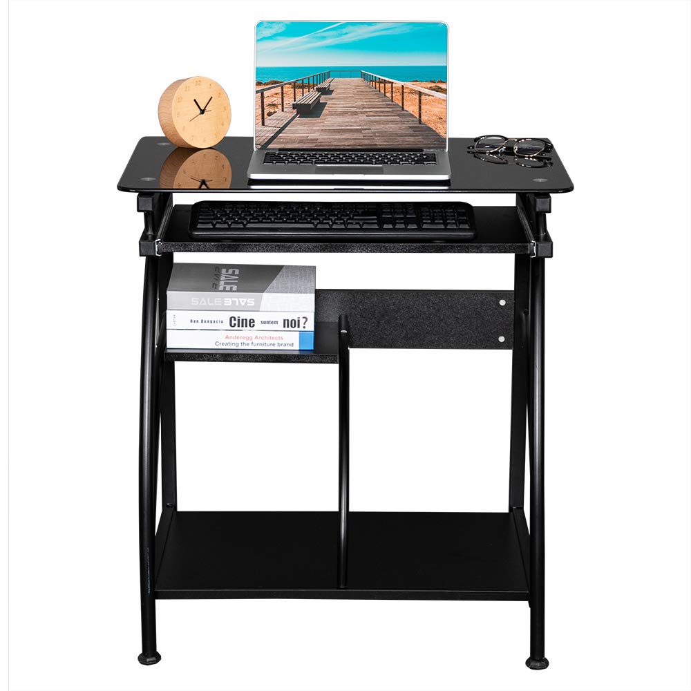Ochine 28 Inch Black Home Office Desk - Modern Simple Style Computer Table with Storage Bag & Hook, Study Writing Small Desk for Laptop, Perfect for Home Office, Study Room & Workstation - Ideal for Remote Work, Online Classes & Small Space Solutions