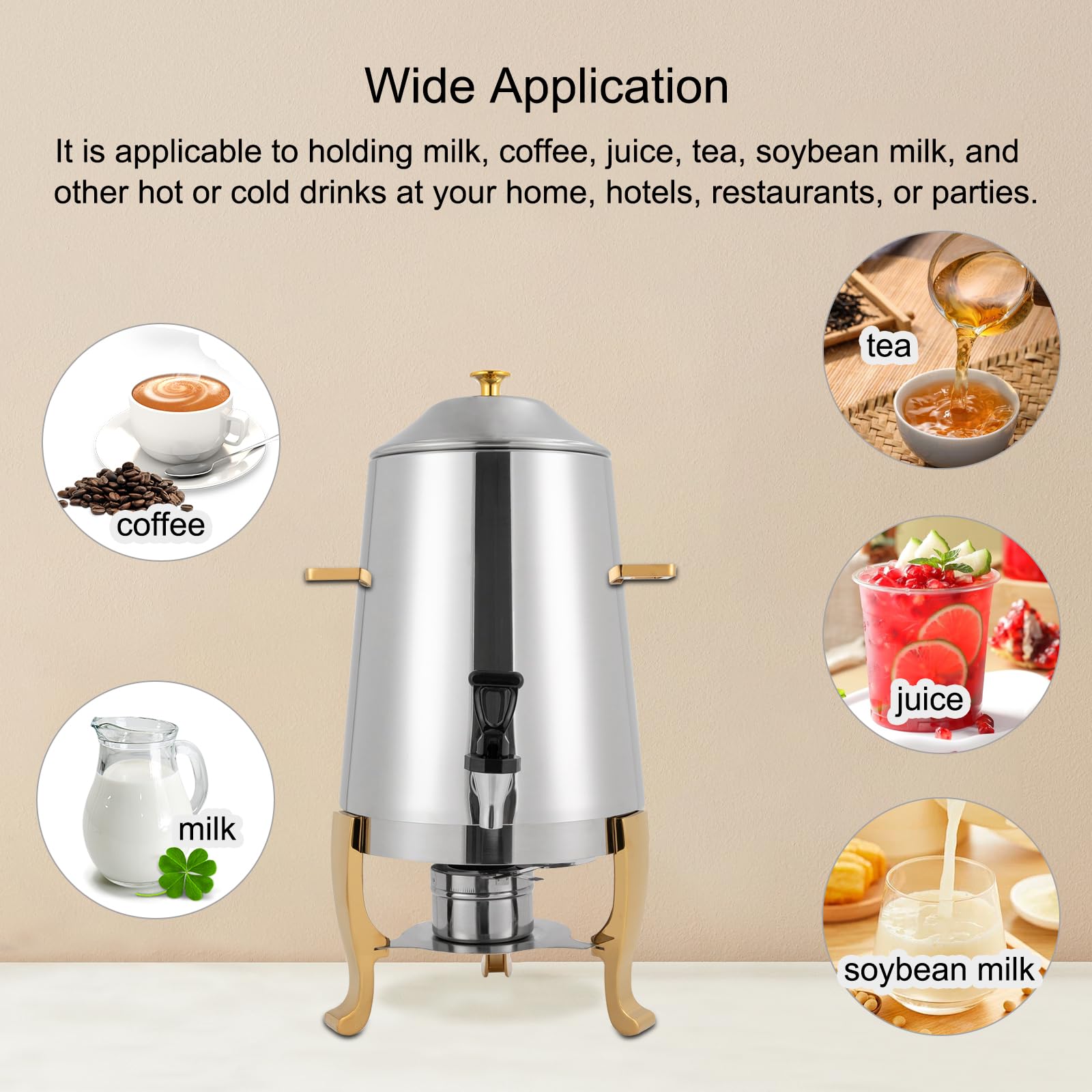 YIYIBYUS 3.5 Gallon Stainless Steel Hot Beverage Dispenser - Commercial Coffee Tea Water Juice Urn for Parties, Events, Buffets & Catering - Perfect for Weddings, Office Meetings & Holiday Gatherings
