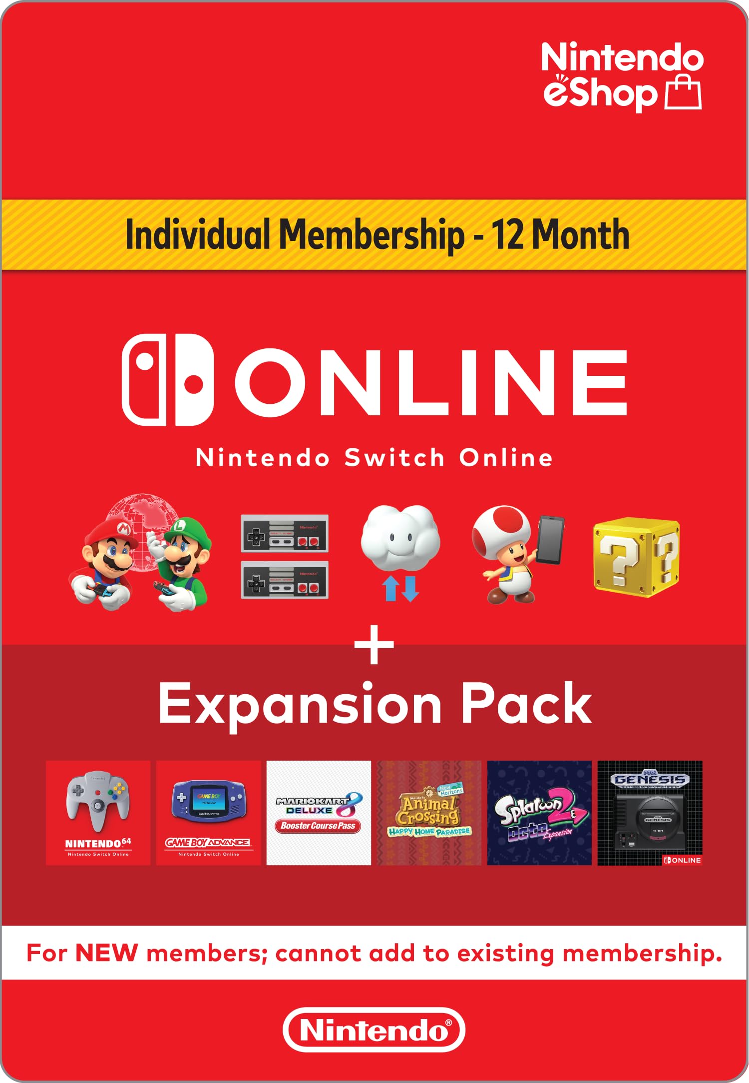 Nintendo Switch Online + Expansion Pack 12-Month Individual Membership - Digital Code for Nintendo Switch - Play Classic Games & DLC Anywhere