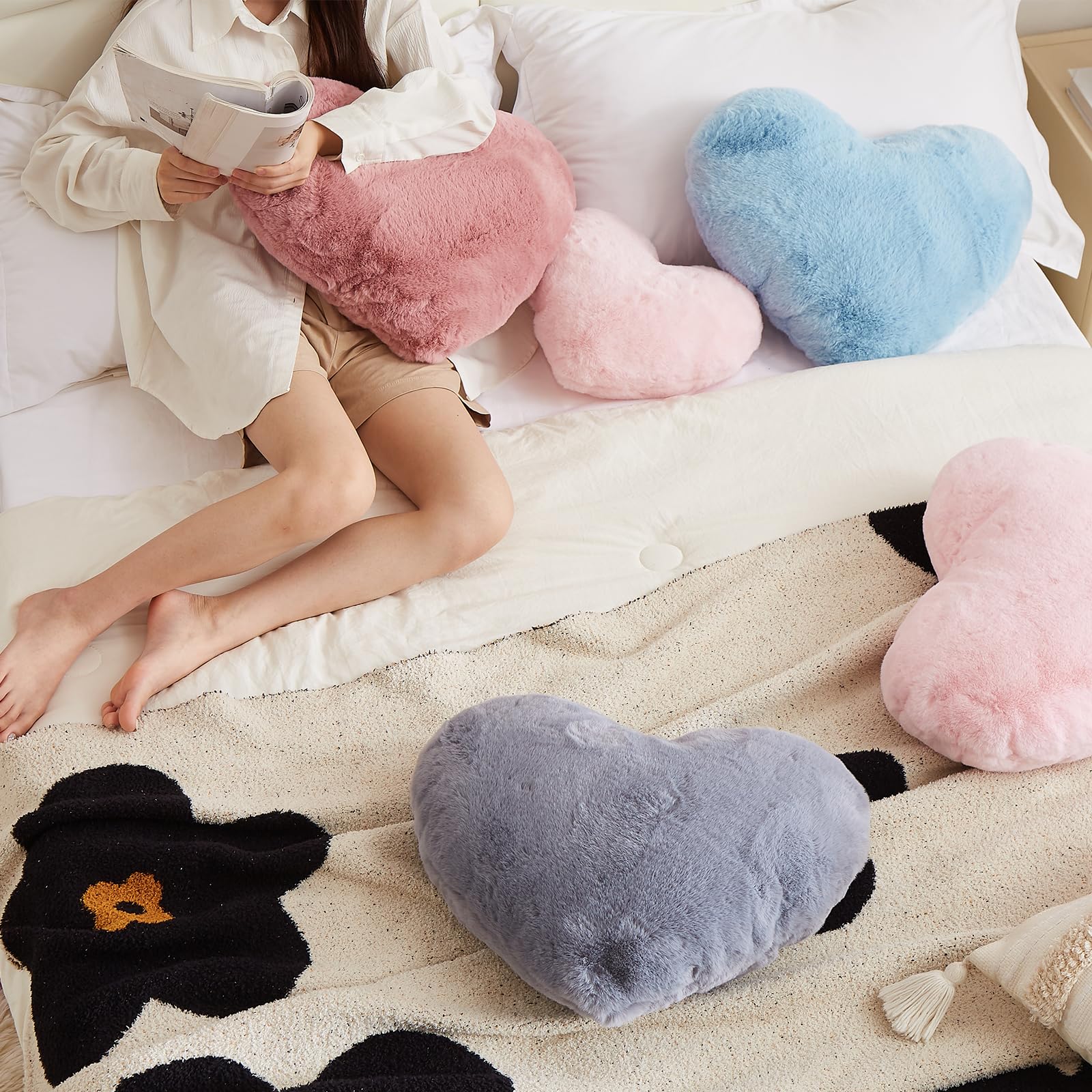 YRXRUS 14x17 Inch Large Heart Shaped Pillow - Soft Faux Rabbit Fur Coquette Decor for Living Room, Bedroom, Indoor & Outdoor - Perfect Valentine's Gift, Anniversary Present, and Cozy Home Decoration (Purple)
