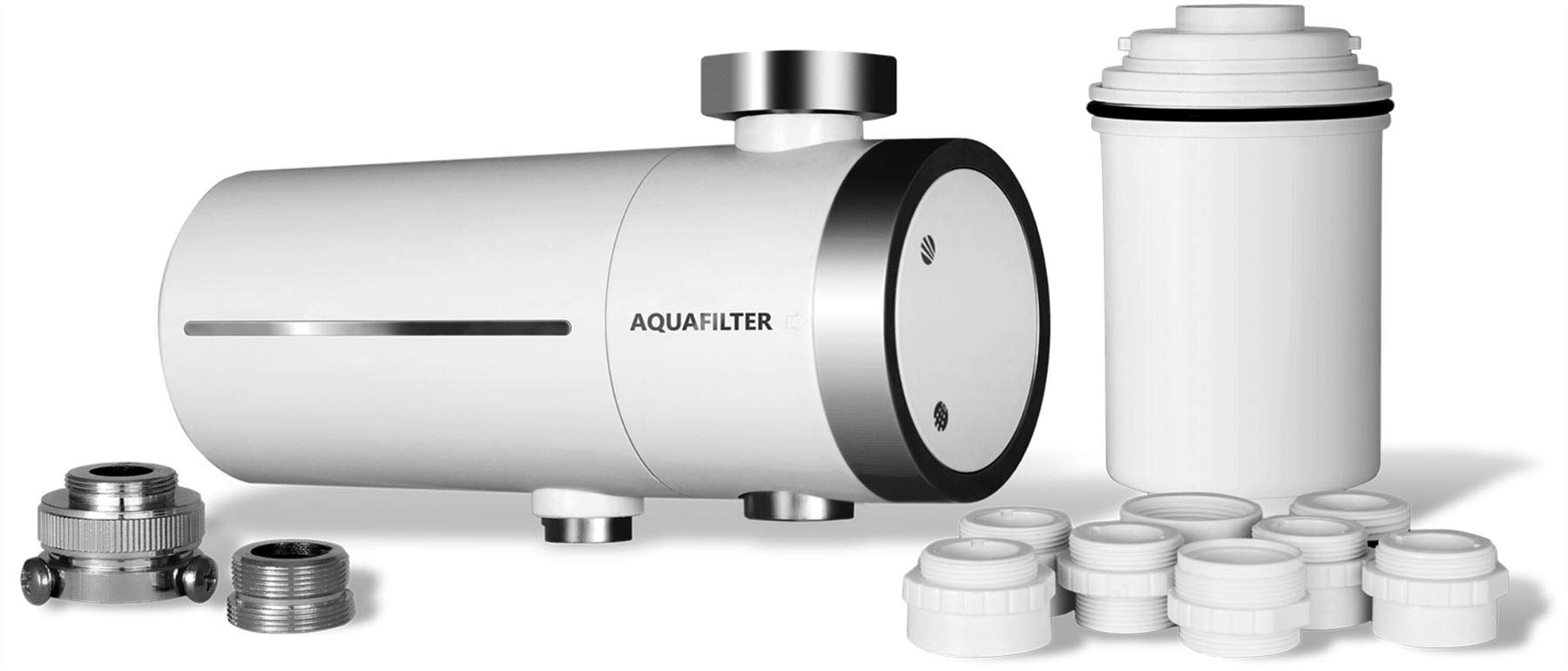 Universal Faucet Mounted Tap Water Filter System FH2018-1-AQ with Carbon Cartridge | High Performance Water Purifier for Kitchen Sink | Removes Chlorine, Lead & Impurities | Perfect for Drinking, Cooking & Washing Fruits