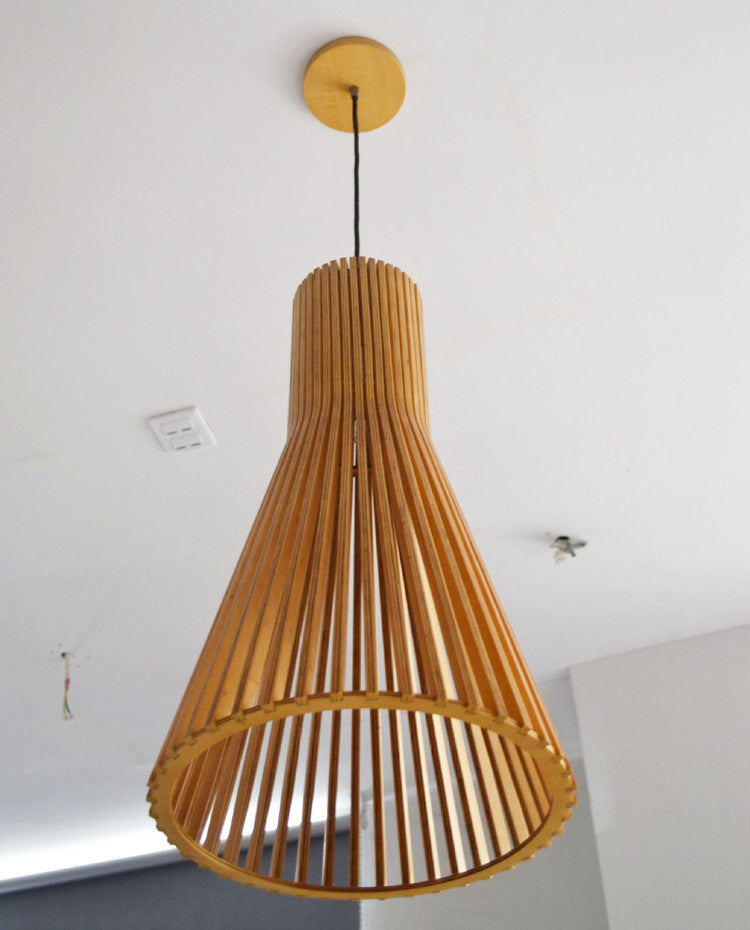 Modern Wood Bay Pendant Light - Handcrafted Natural Wood Ceiling Light Fixture for Kitchen Island, Dining Room & Bedroom Decor