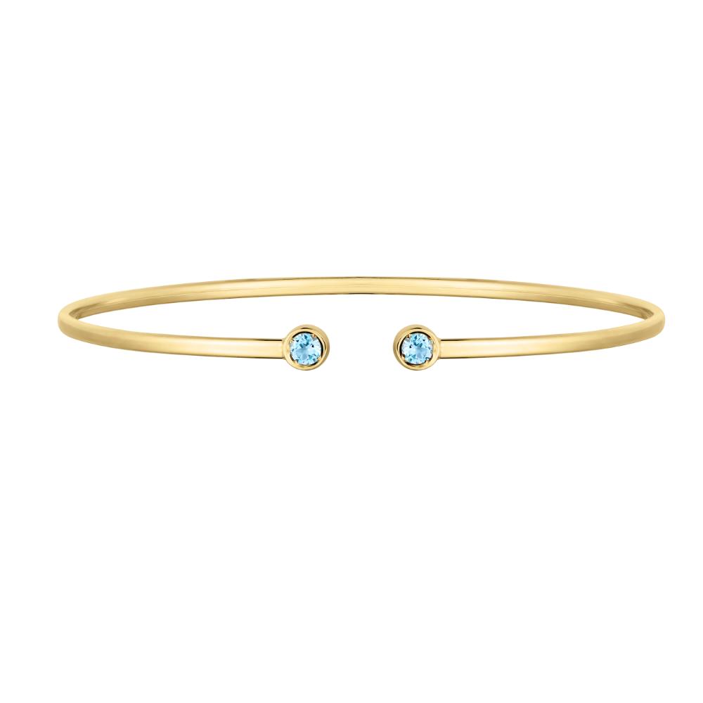 14K Gold Blue Topaz Open Cuff Bangle Bracelet for Women - Elegant Jewelry Gift for Birthday, Anniversary & Special Occasions