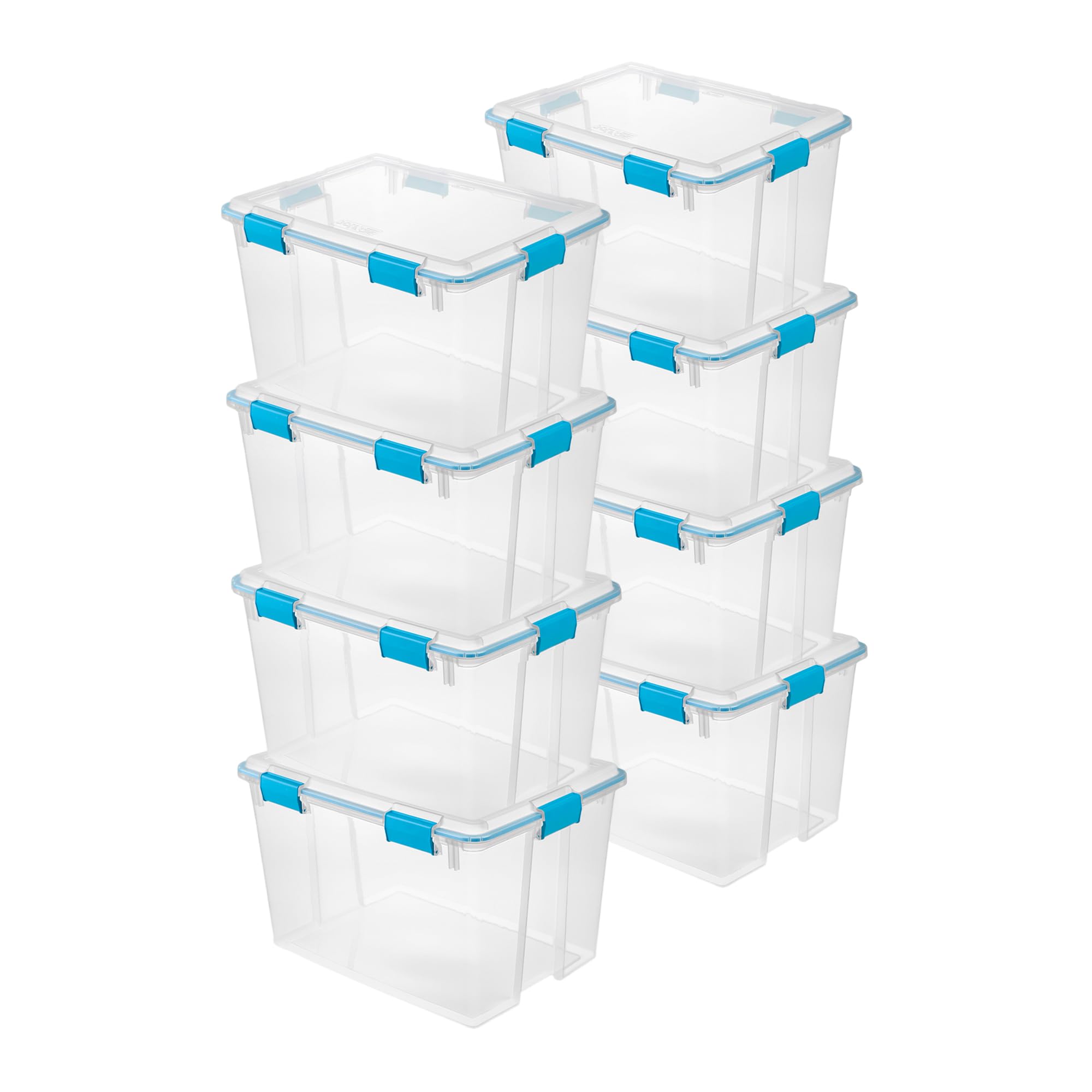 Sterilite 8-Pack 80 Quart Weatherproof Storage Bins with Secure Latching Lids - Airtight Plastic Containers for Home Organization, Garage Storage & Outdoor Gear Protection