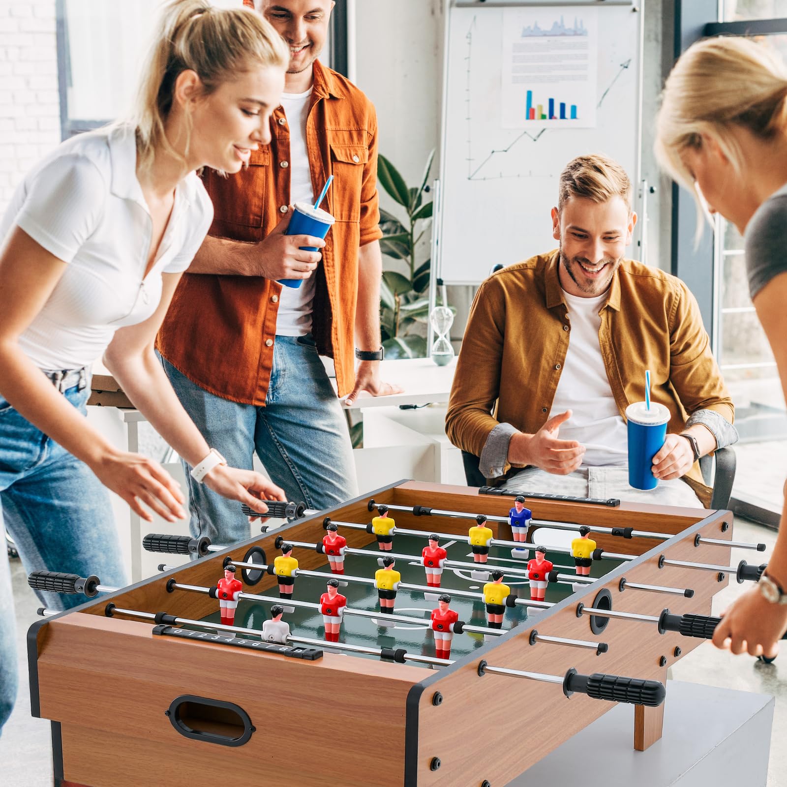 Giantex 4-in-1 Multi Game Table - Foosball, Billiards, Ping Pong & Push Hockey Combo - Wooden Arcade Game Table Set for Adults & Family Game Night - Perfect for Home Entertainment, Game Rooms & Party Gatherings