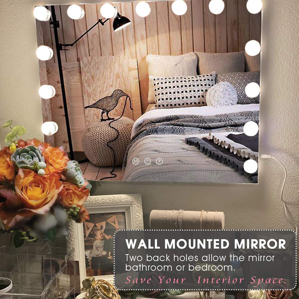 Hollywood Vanity Mirror with LED Lights - Professional Makeup Mirror with Adjustable Brightness, Touch Control & 58x46CM Large Mirror for Makeup Application (Black) - Perfect for Home Dressing Room, Beauty Salon & Professional Makeup Artists