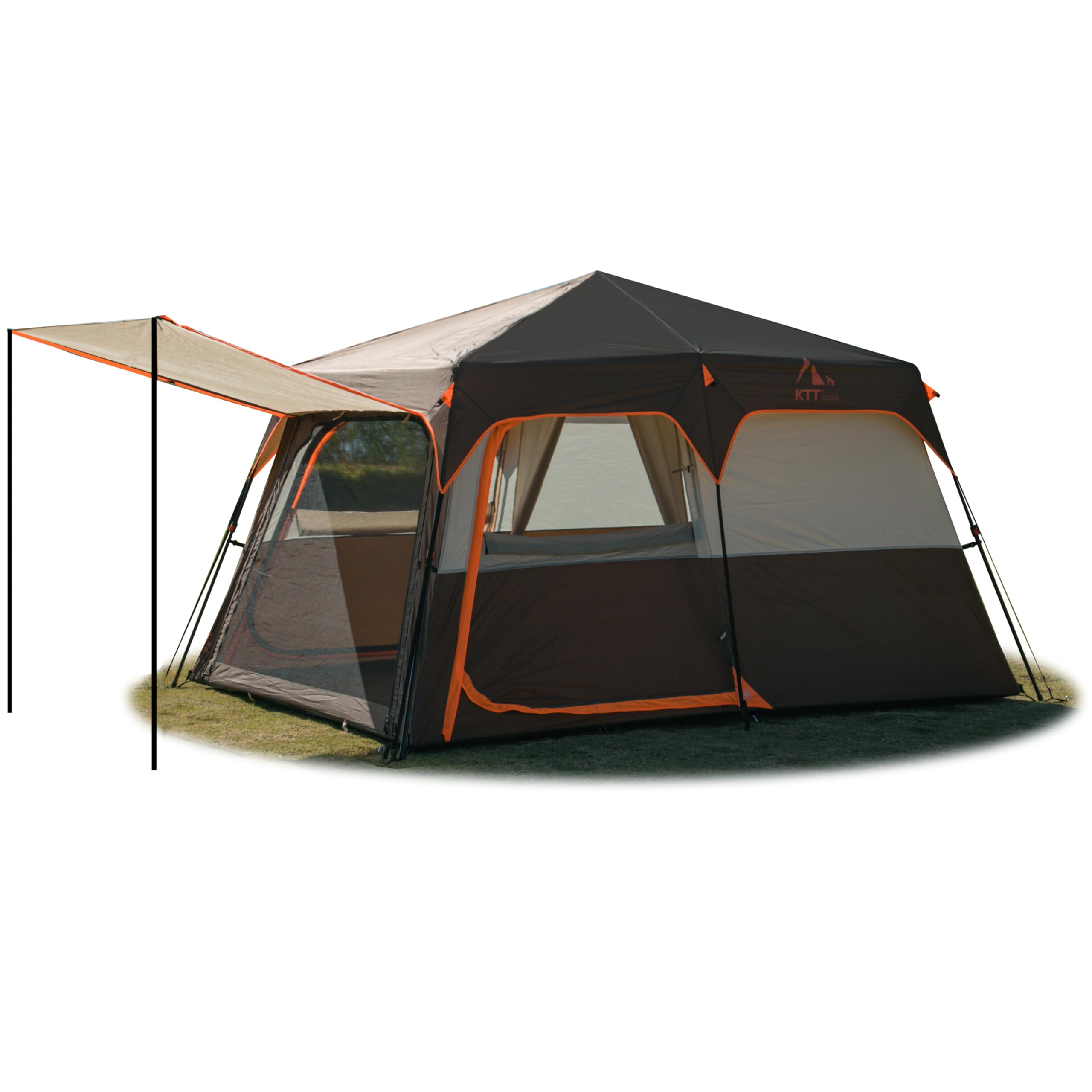 KTT Large 6-8 Person Family Cabin Tent with Straight Wall Design - 3 Doors & 3 Mesh Windows, Waterproof Outdoor Camping Tent for Picnics, Family Gatherings, and Backpacking Adventures | Perfect for Campgrounds, Beach Trips, and Backyard Campouts