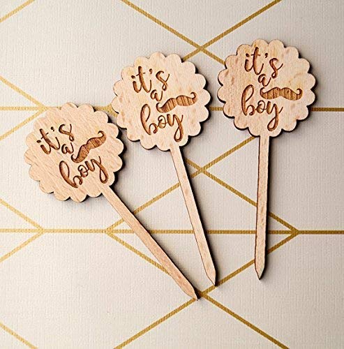 Baby Shower Cupcake Toppers - Rustic Wooden Cupcake Picks for It's a Boy or Girl Party Decor (10-Piece Set) - Perfect for Gender Reveal, Baby Showers & Birthday Celebrations