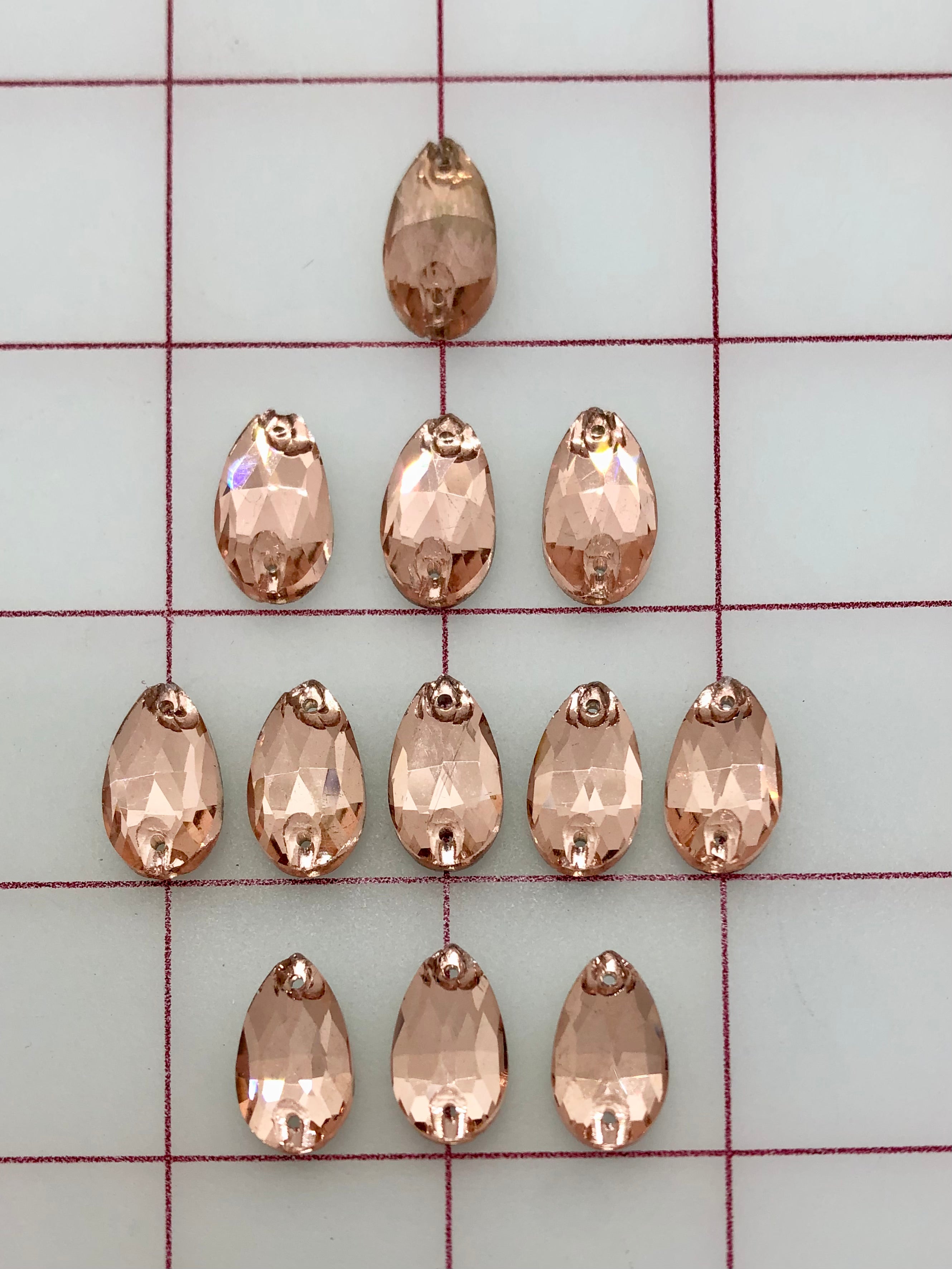 10x18mm Czech Rhinestones - Bright Cut Light Peach Pear Shape Sew On Beads for DIY Jewelry, Wedding Dresses, Costumes & Crafts